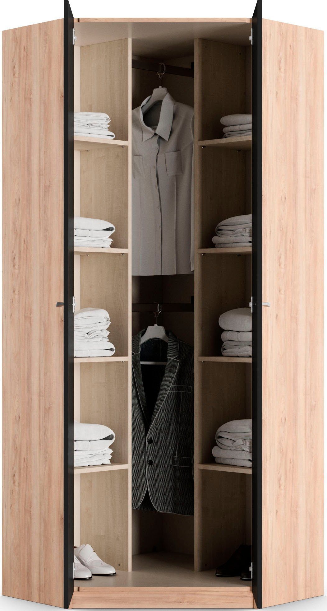 priess Eckkleiderschrank Barcelona Kleiderschrank Ecklösung Raumwunder in 2 Tiefen Schrank Eckschrank Garderobe – Bild 4 von 5