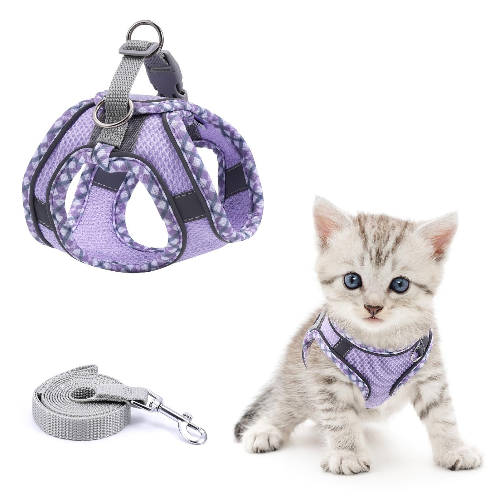 Ledander Hunde-Geschirr Katzen-Geschirr, Ausbruchssicher, Verstellbares Katzen-Geschirr, mit Leine, Reflektierende Streifen, Weiches Katzen-Geschirr