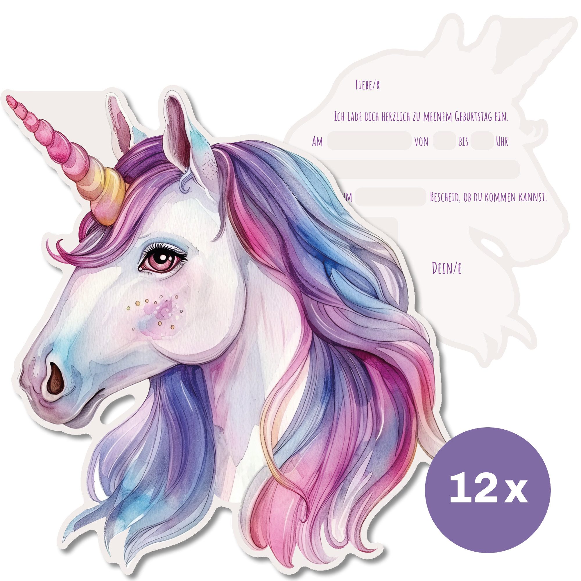 CUPCAKES & KISSES Einladungskarten 12x Einhorn Einladungskarten Kindergeburtstag für Kinder, Einhorn