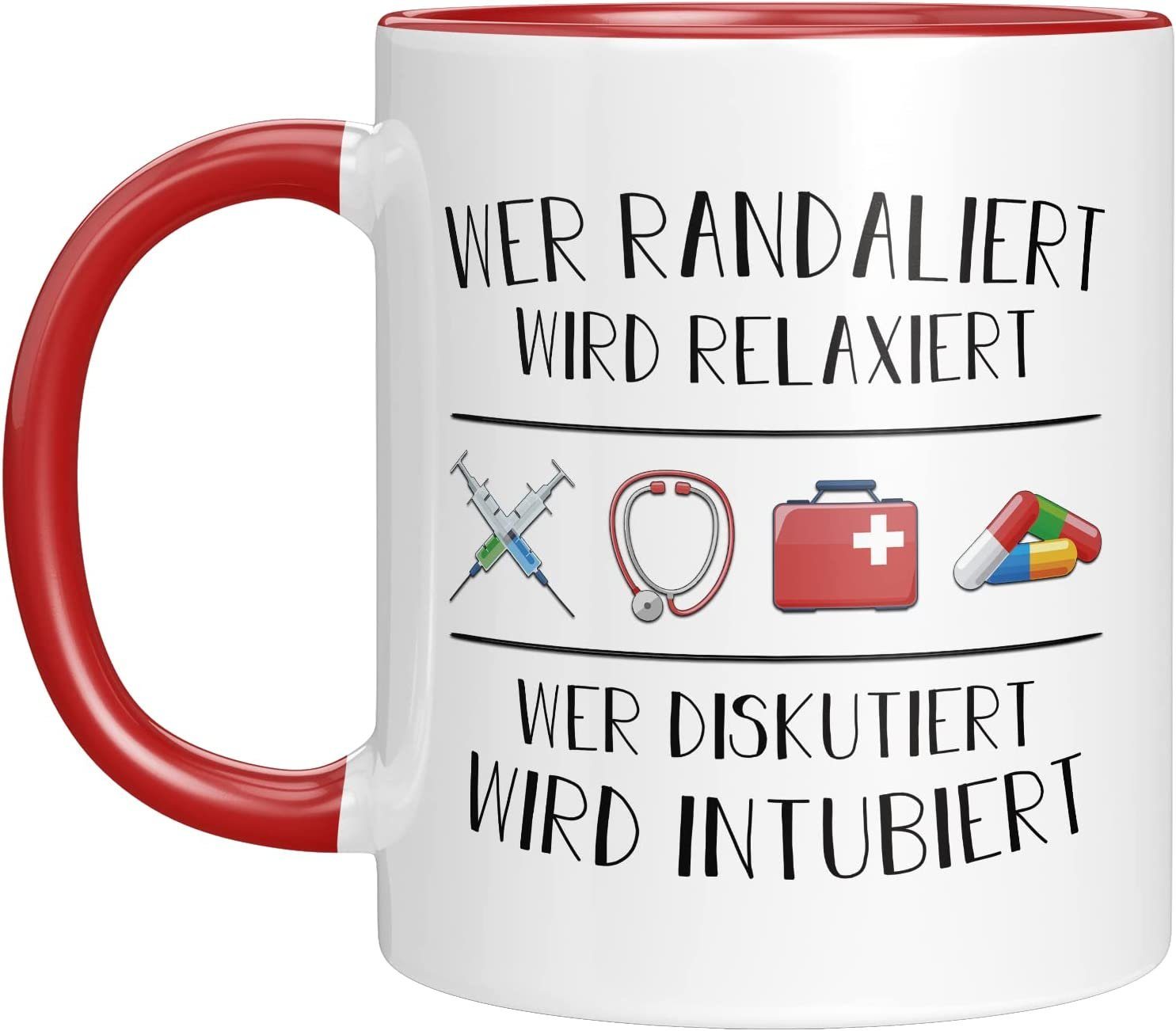 TassenTicker Tasse Wer Ideen, - Geschenke Wird Krankenschwester Relaxiert Schön Rot 330ml Randaliert