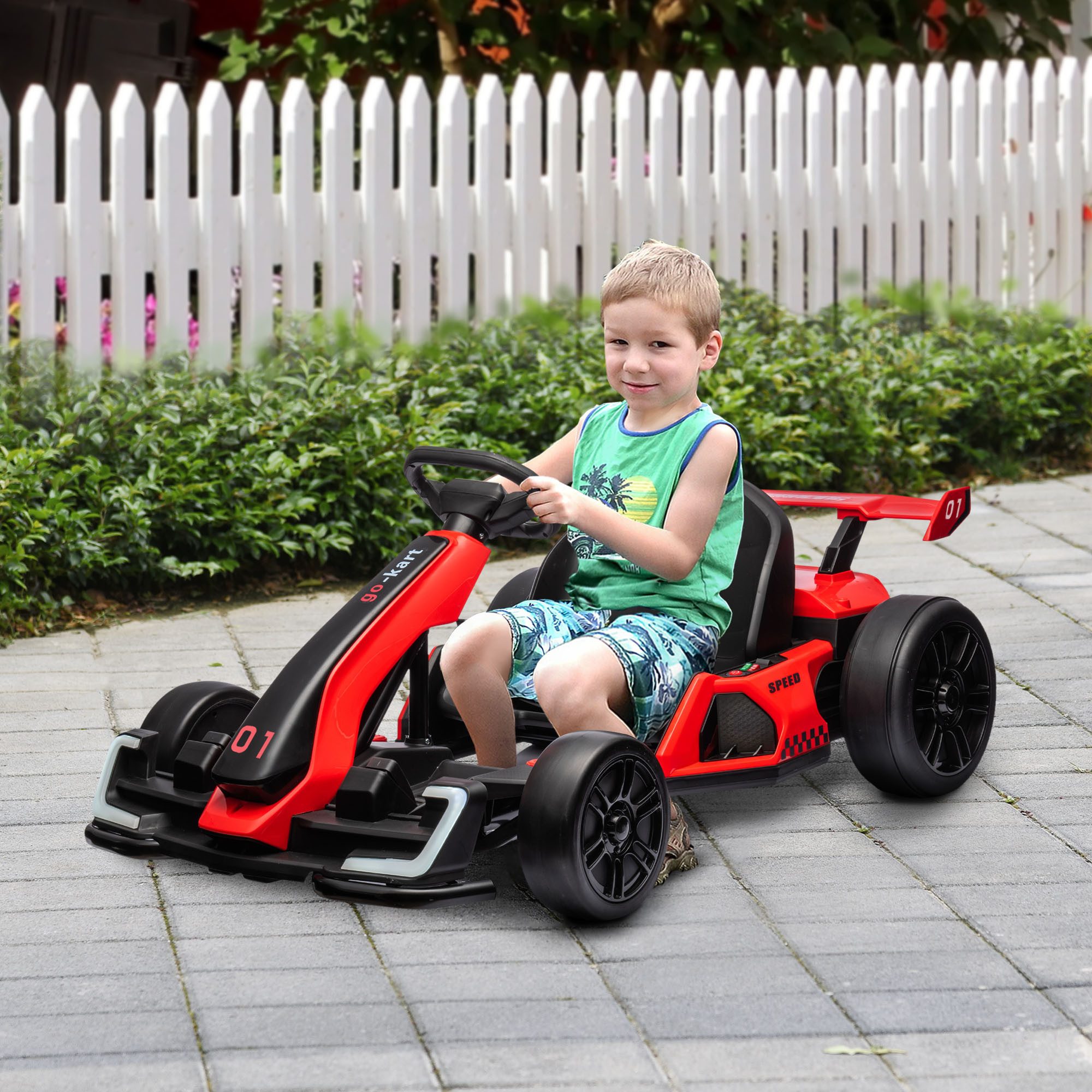 HOMCOM Elektro-Kinderauto 6-12km/h, mit Driftmodus, Langsamem Start, verstellbarem Sitz, Belastbarkeit 50 kg, (1-tlg), mit Musik, Hupe Sicherheitsgurt, für 6-12 Jahre Kinder, Rot