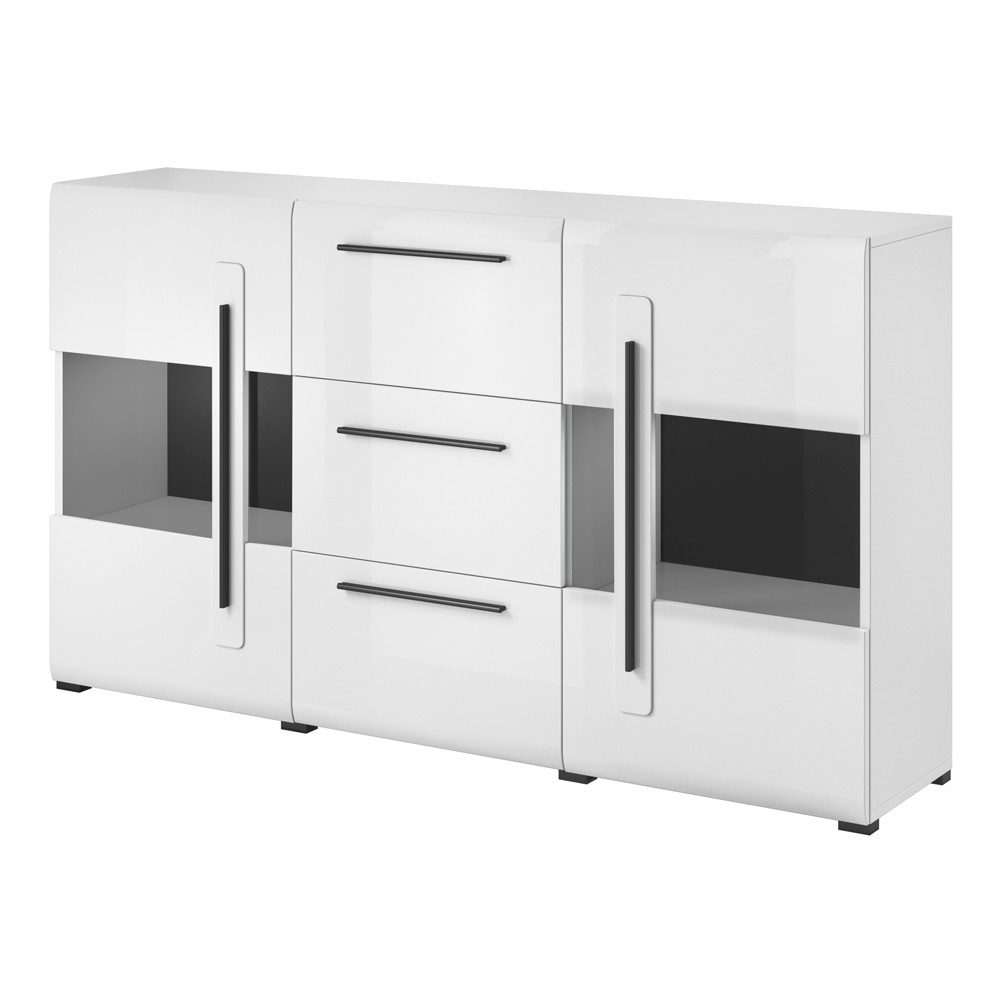 Lomadox Sideboard TURDA-83, weiß Hochglanz modern mit Absetzungen in schwar günstig online kaufen