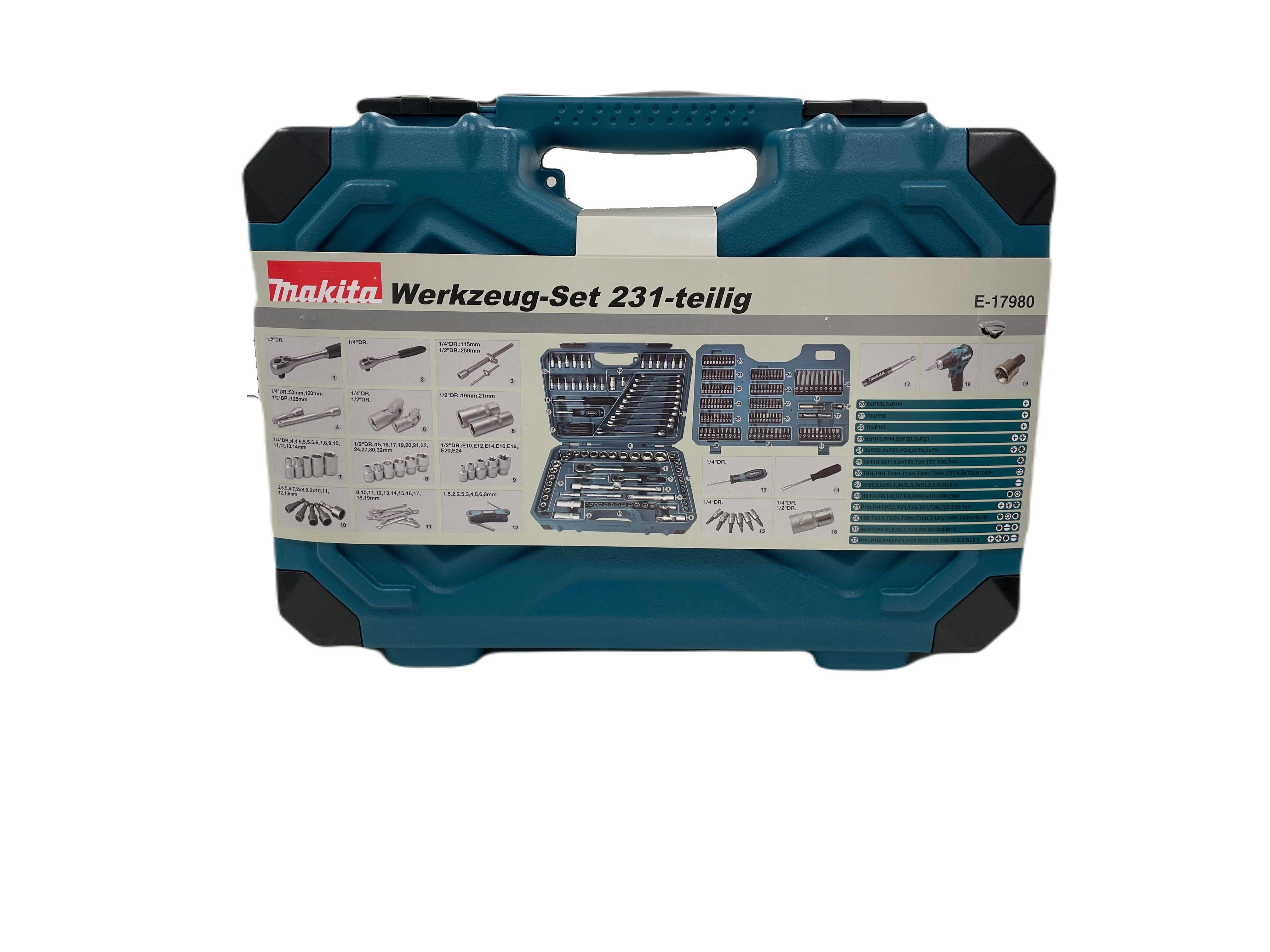 Makita Werkzeugset Werkzeug-Set, (Set, 231-St), Hochwertige, robuste Box im speziellen Metabo-Design