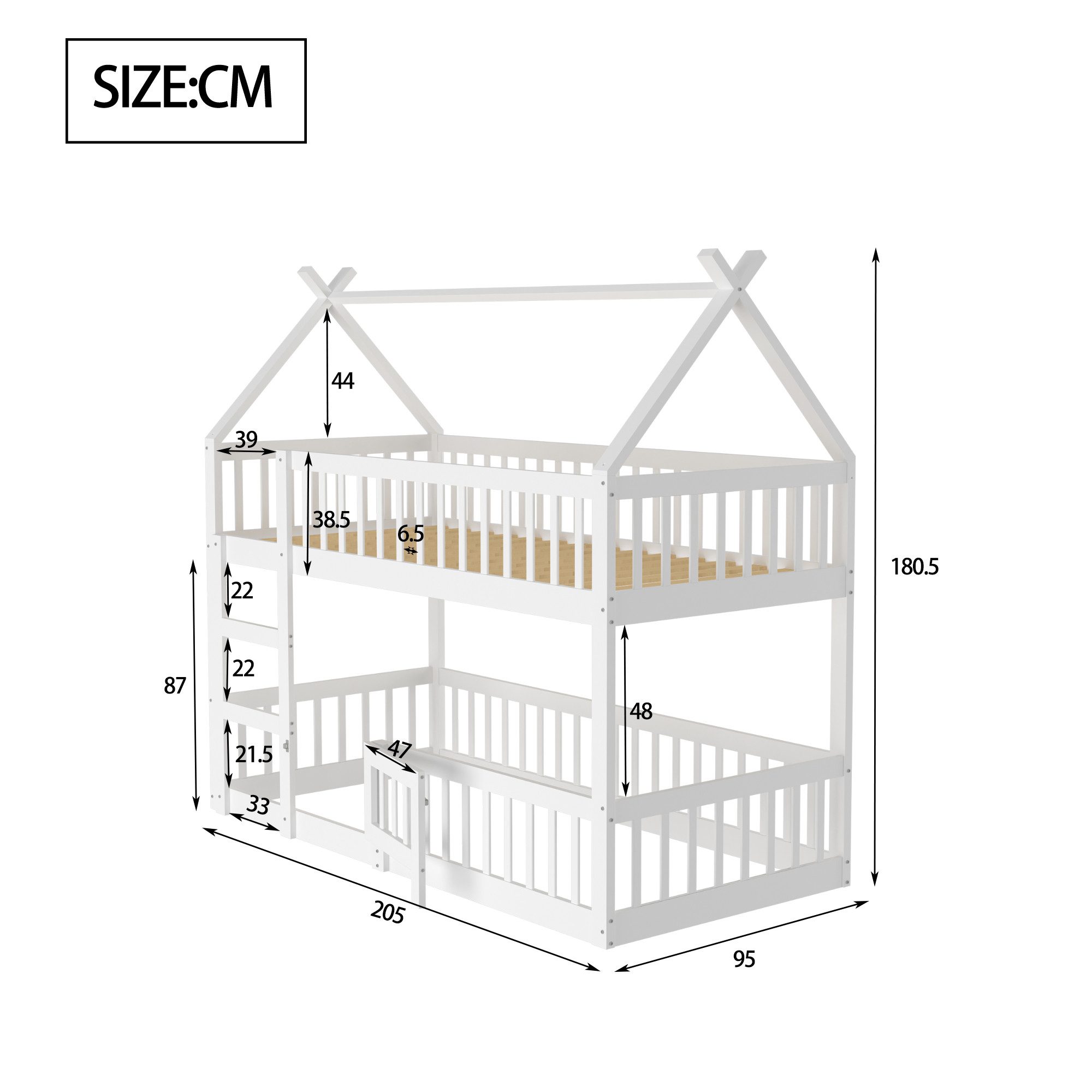 Merax Etagenbett in Loft-Design (1-St., Jugendbett Stockbett Hochbett), Kinderbett 90x200cm mit Treppe Tür Fallschutzgitter Stauraum
