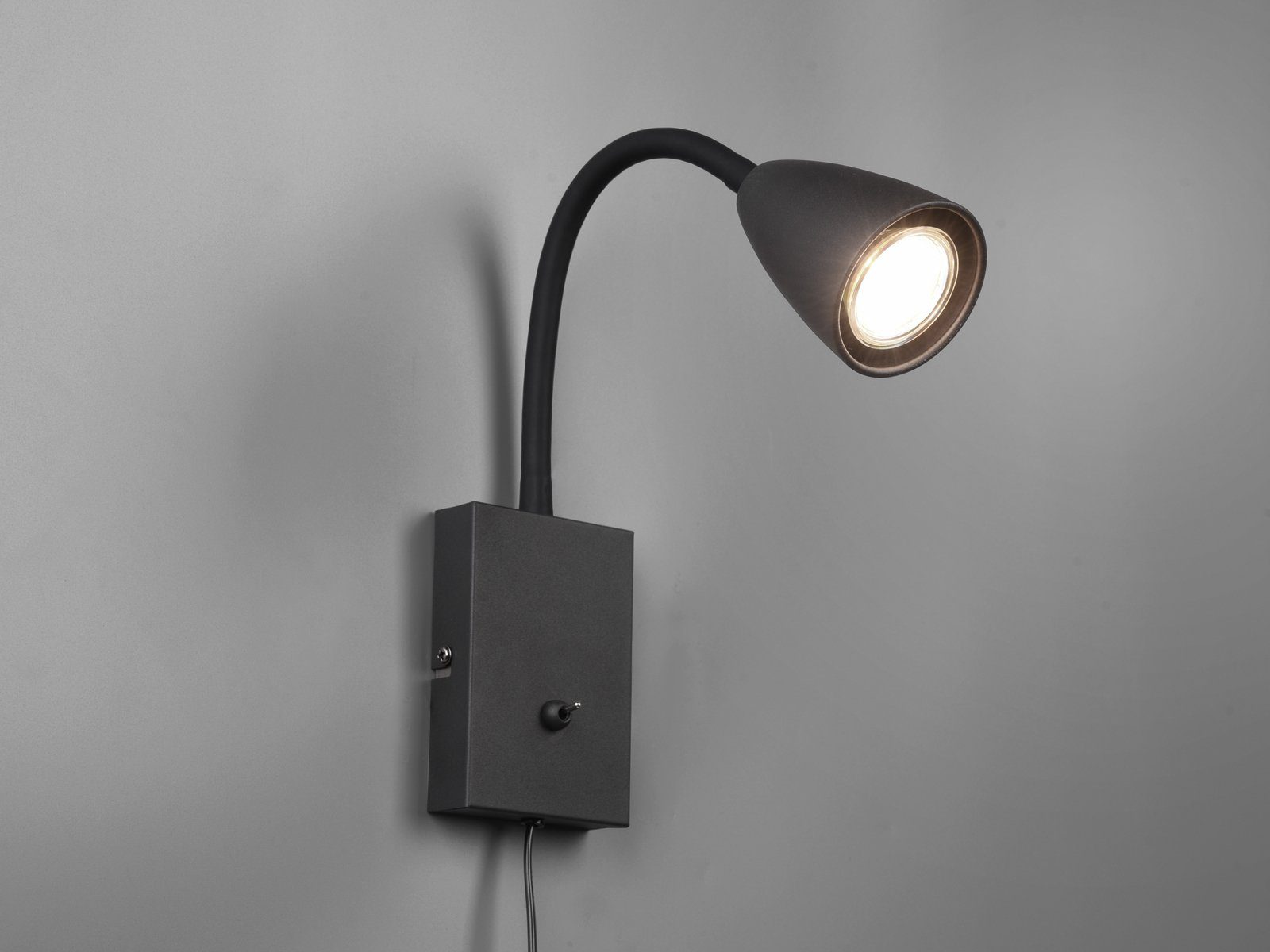 TRIO Leuchten LED Leselampe mit Schalter und Stecker, Höhe 23,5cm, Dimmfunktion, LED wechselbar, Warmweiß, innen Wand-Leuchte mit Kabel, Nachttischlampe & Bett- – Bild 3 von 5