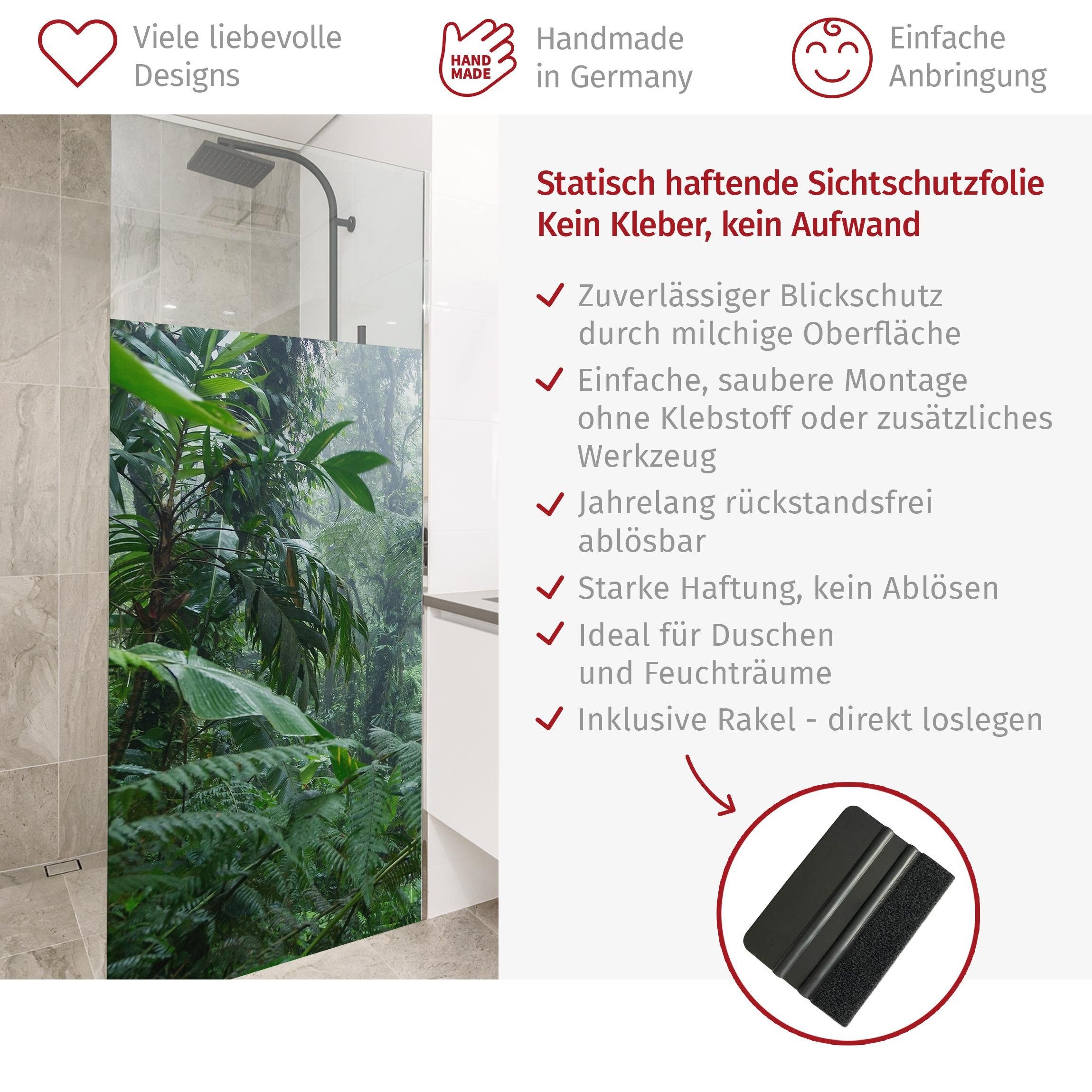 Bilderdepot24 Sichtschutzfolie Dusche blickdicht statisch haftend Wald- und Naturmotiv, Statisch haftend, blickdicht, wasserfest, wiederverwendbar, ablösbar