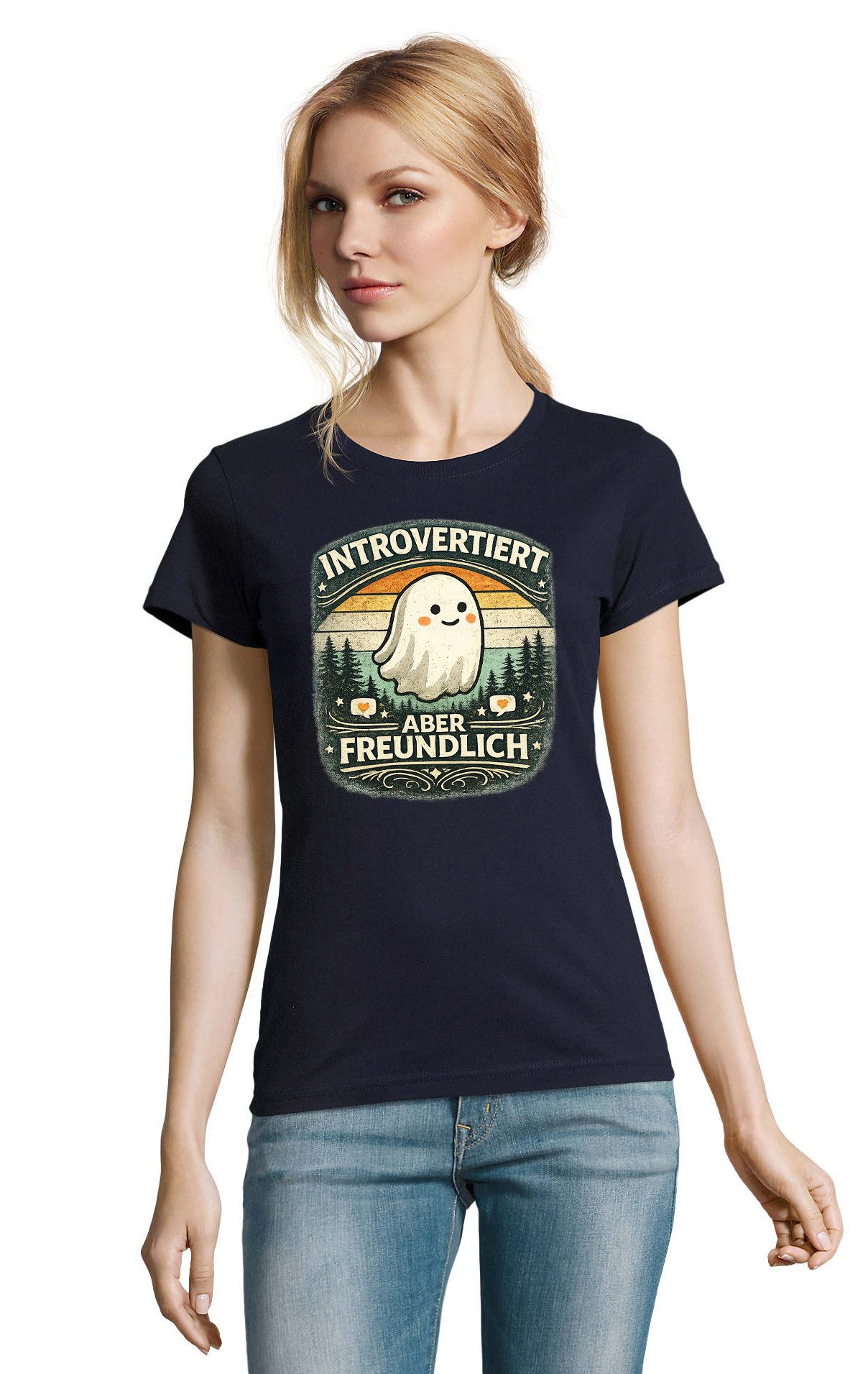 Blondie & Brownie T-Shirt GhostMood Introvertiert Aber Freundlich Damen T-Shirt Geist Print Süß GhostMood Introvert Tee Damenstil