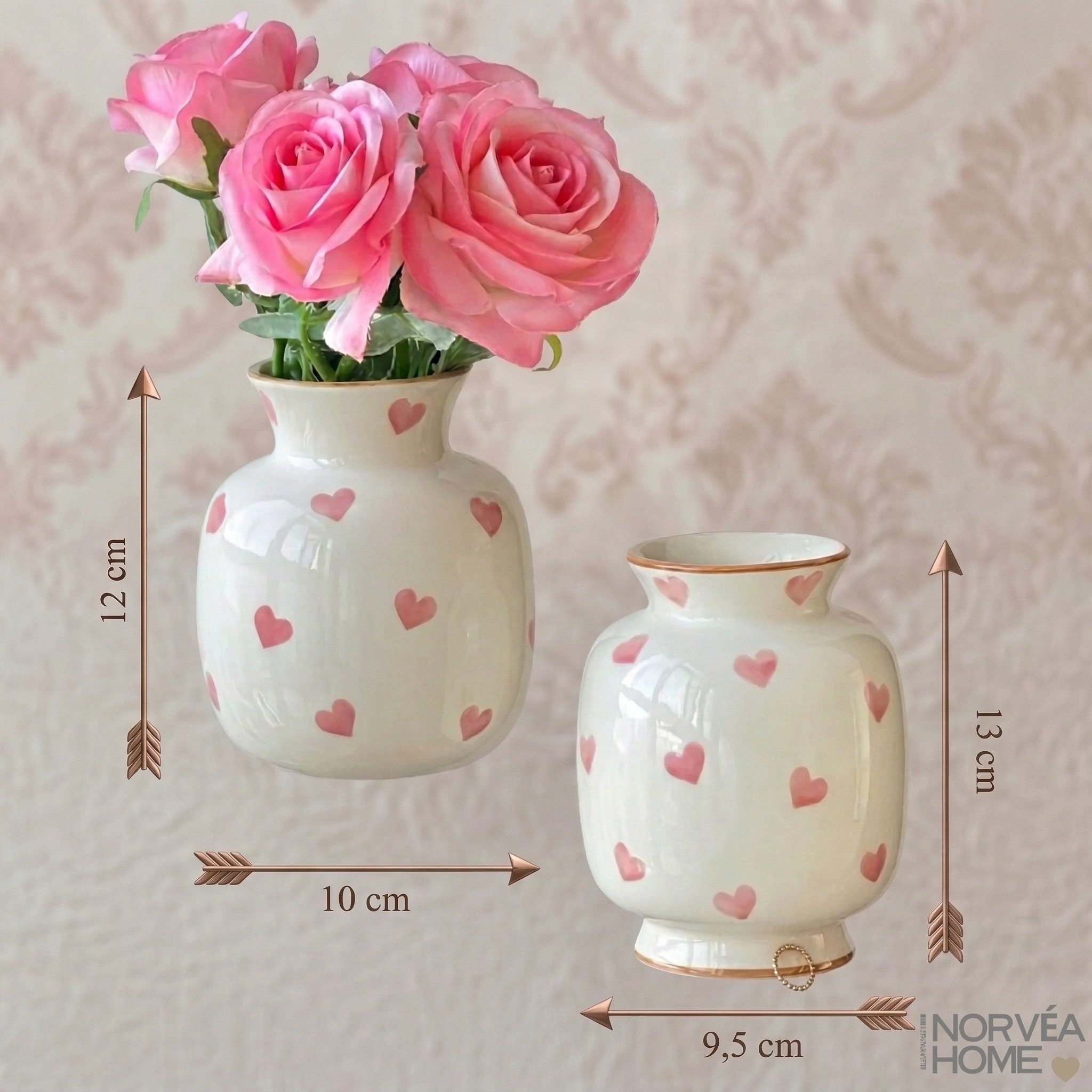 Norvéa Home Dekovase Deko-Vase mit Herzmuster aus Keramik kleine Blumenvase, Herzmuster, dekorativ, bauchige Form