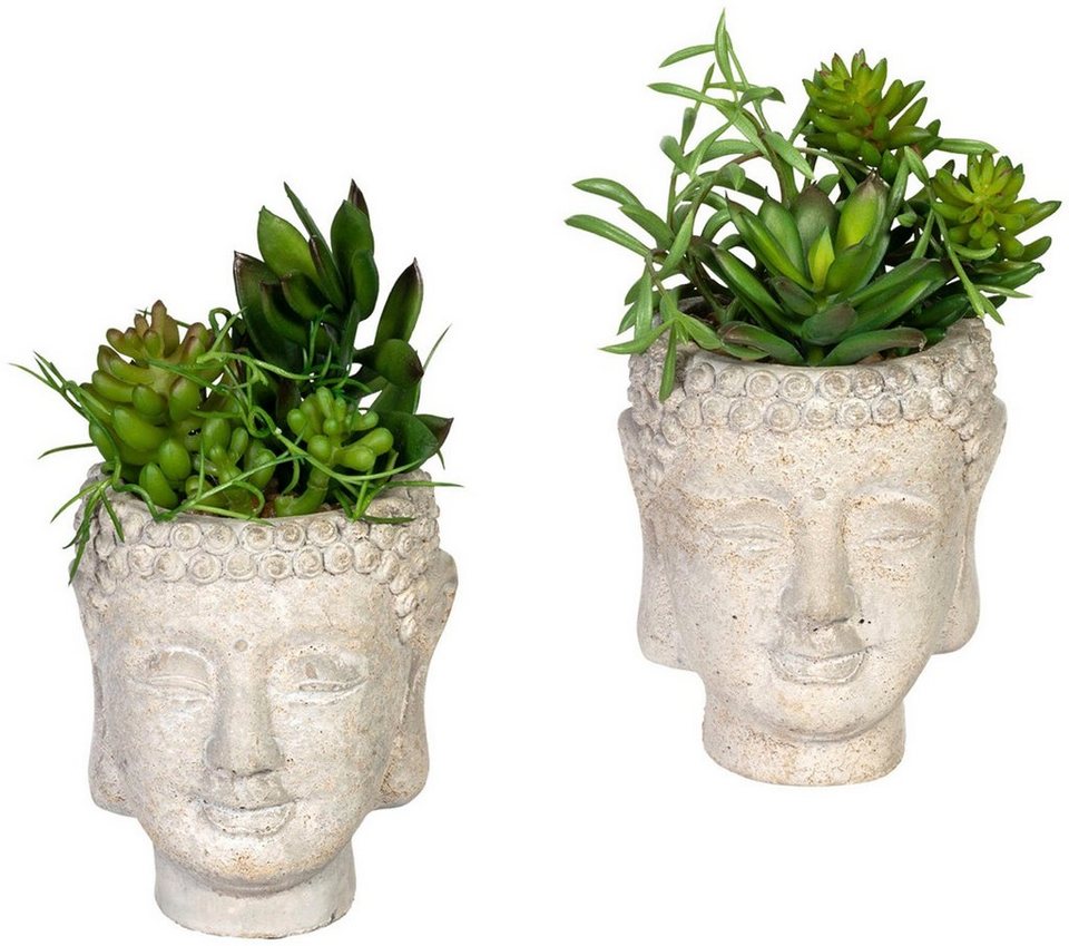 Künstliche Zimmerpflanze Sukkulentenarrangement Sukkulente, Creativ green,  Höhe 16 cm, im Gefäß aus Zement, 2er Set