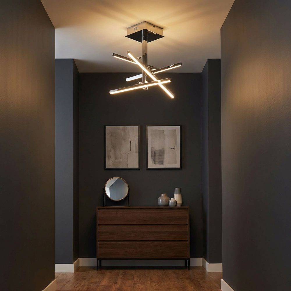 Esto LED Deckenleuchte, LED-Leuchtmittel fest verbaut, Warmweiß, Deckenleuchte Deckenlampe Wohnzimmer chrom in quadratischem Design mit