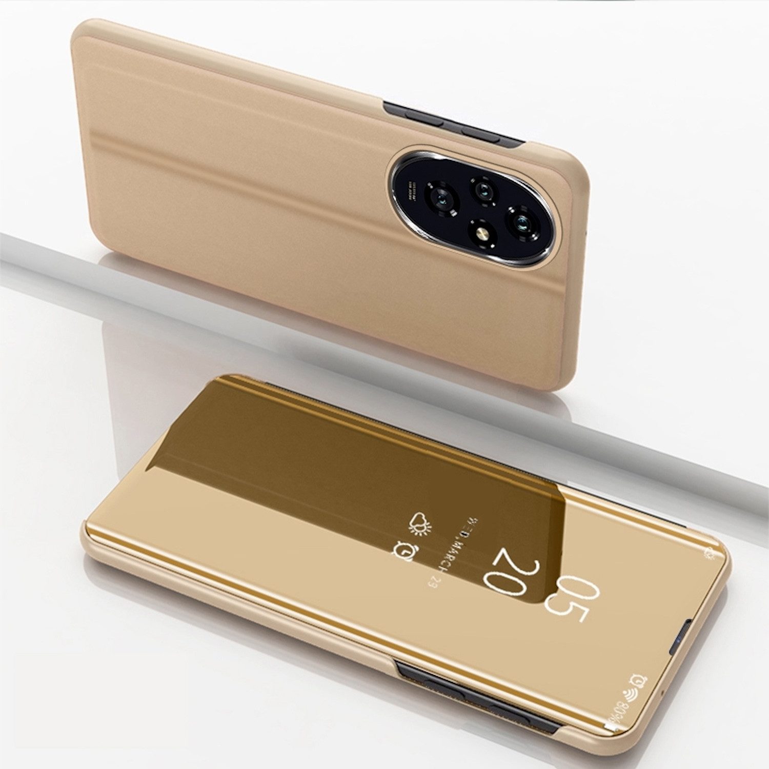 Wigento Handyhülle Für Honor 200 View Spiegel Smart Cover Wake UP Funktion Hülle Gold