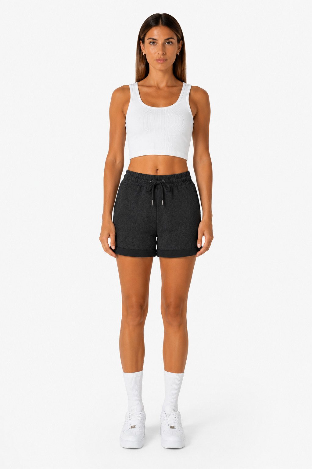 Smith & Solo Sweatshorts Kurze Hose Damen Shorts (1-tlg) Basic, Lycra, umschlagene Beinsaum
