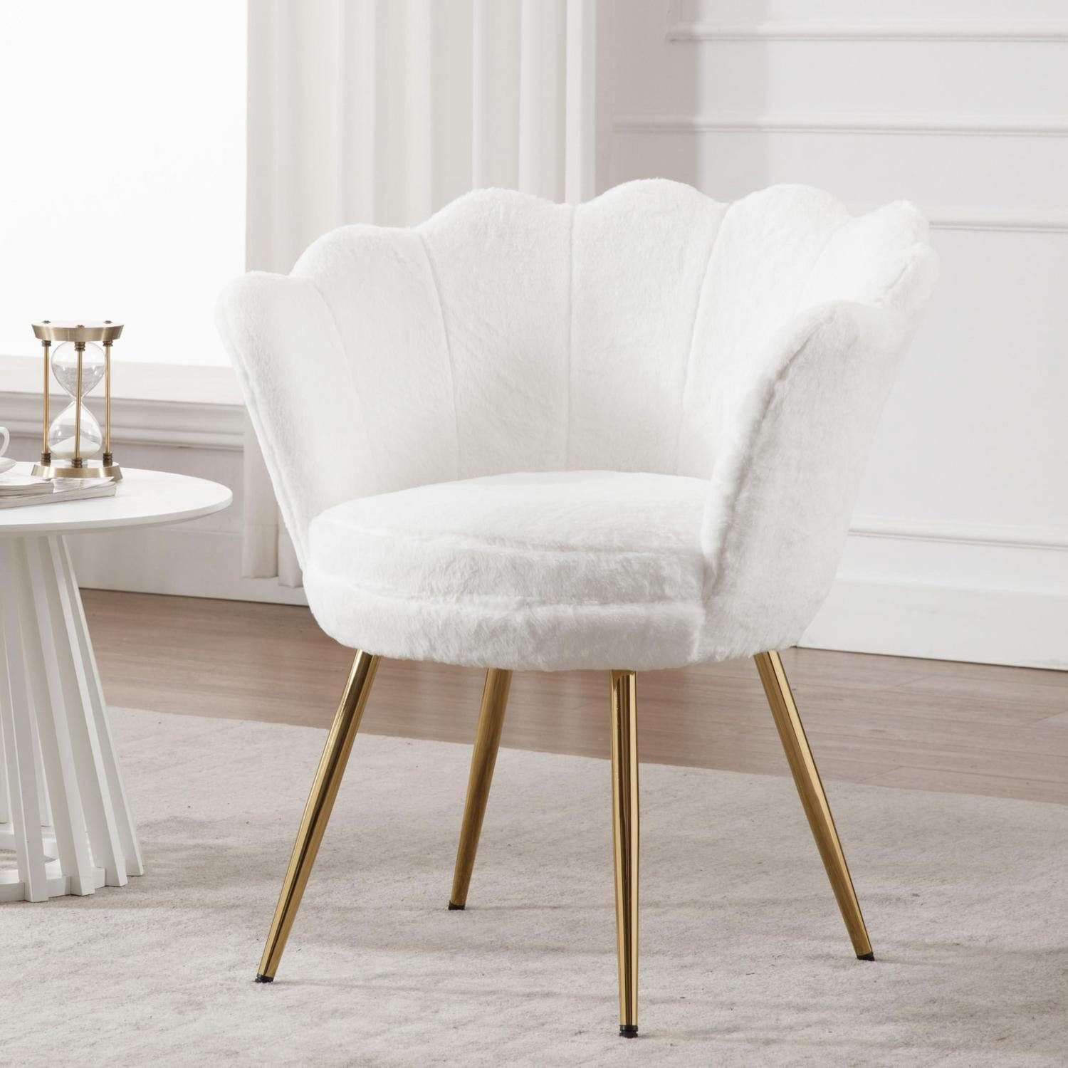 LuxusKollektion Cocktailsessel Sessel Muschel Teddystoff Armlehnstuhl Wohnzimmer Weiß