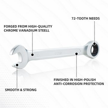 CCLIFE Ratschenringschlüssel 12tlg Gelenk Ratschenschlüssel Set 8-19mm Ring-Maulschlüsset (12 St)