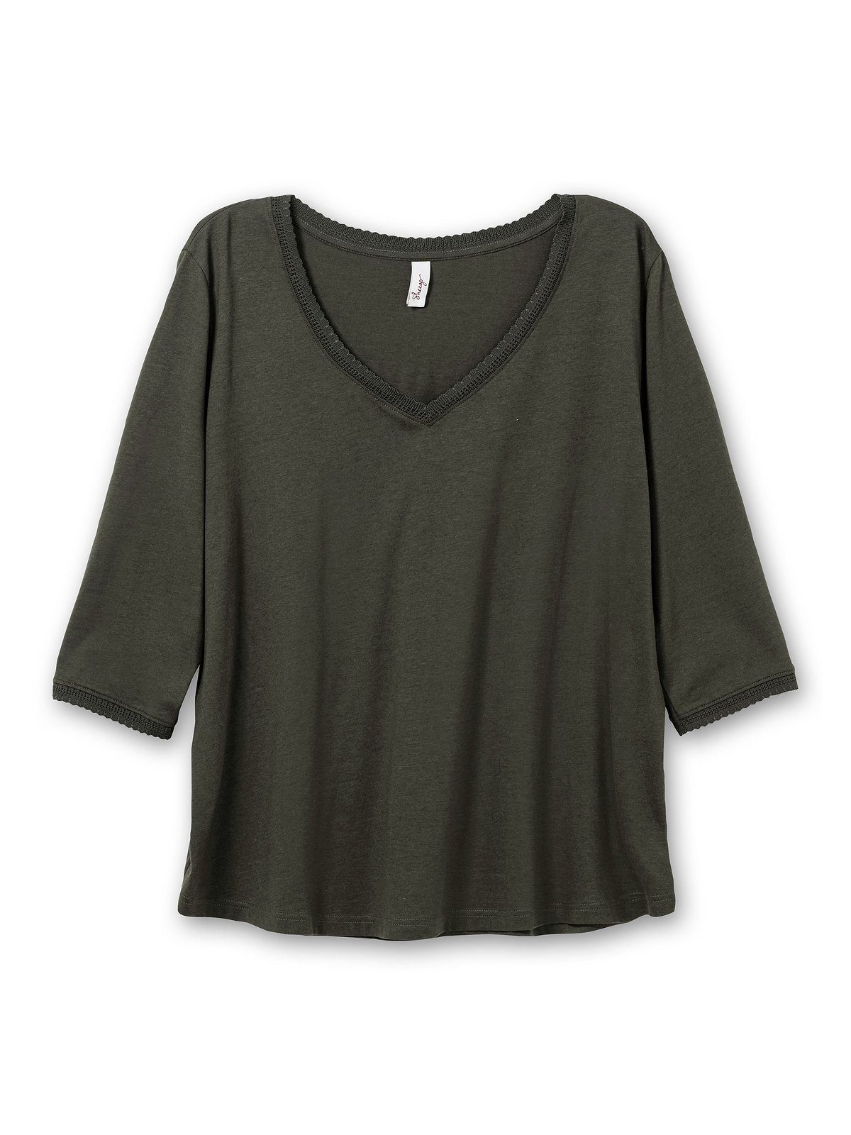 Sheego 3/4-Arm-Shirt A-Linie Größen leichter mit dunkeloliv in Bogenkante, Große
