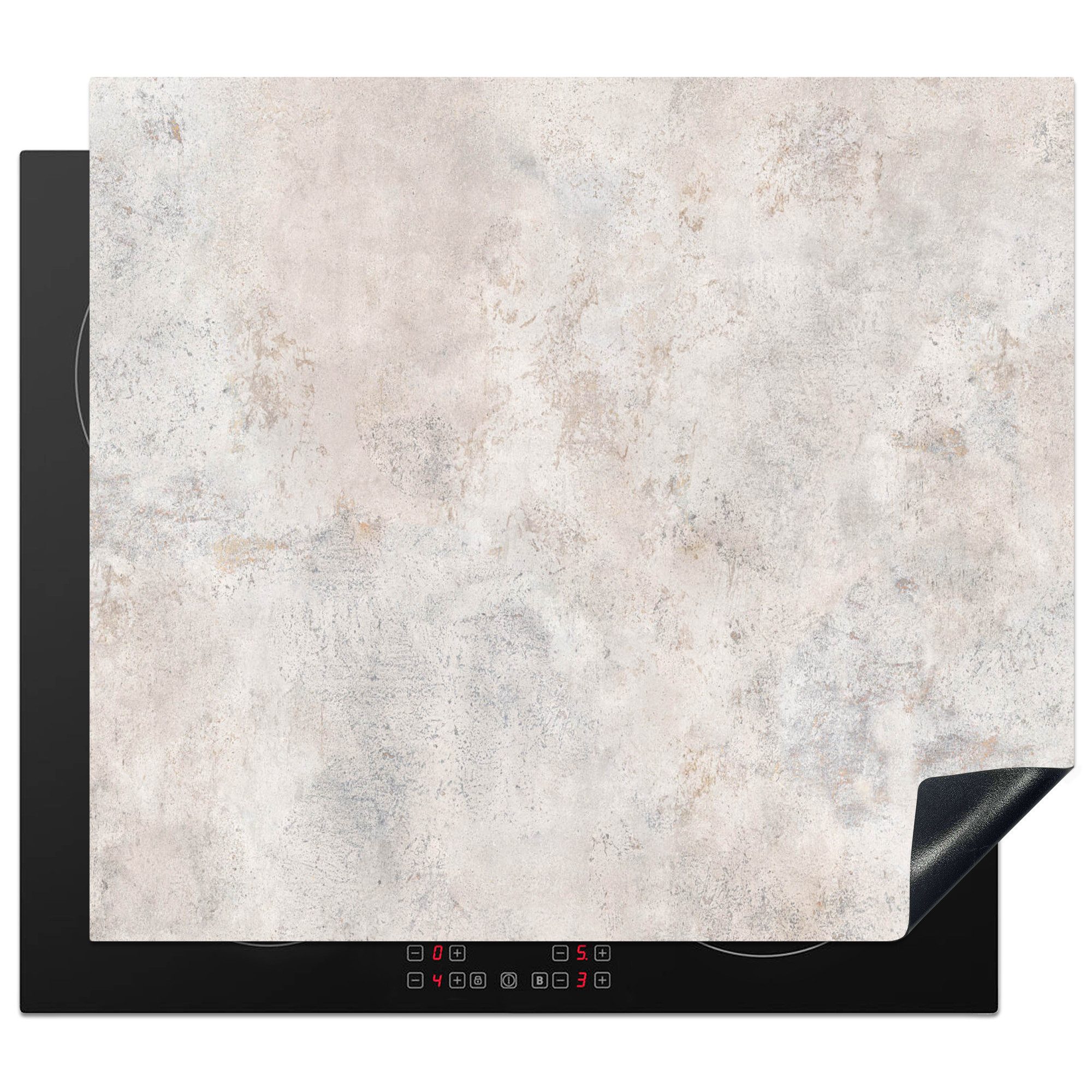 MuchoWow Herd-Abdeckplatte Beton - Grau - Weiß, Vinyl, (1 tlg), Küche Herdabdeckplatte Ceranfeld Vinyl Einteilig, 59x52 cm