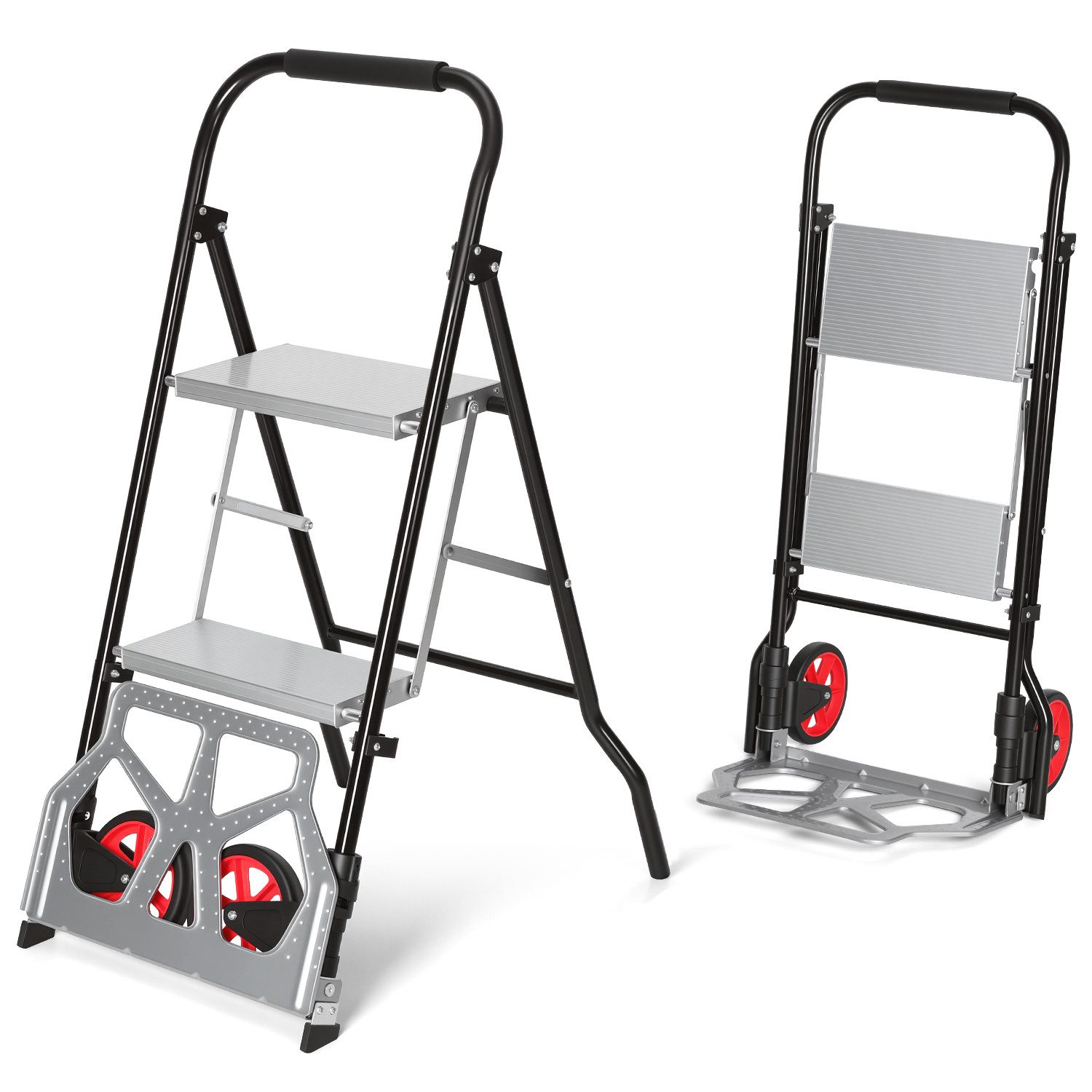 Clanmacy Treppensackkarre Sackkarre 2-in-1 Hand Lkw Leiter Falten Hand Lkw Dolly mit 2 Rädern