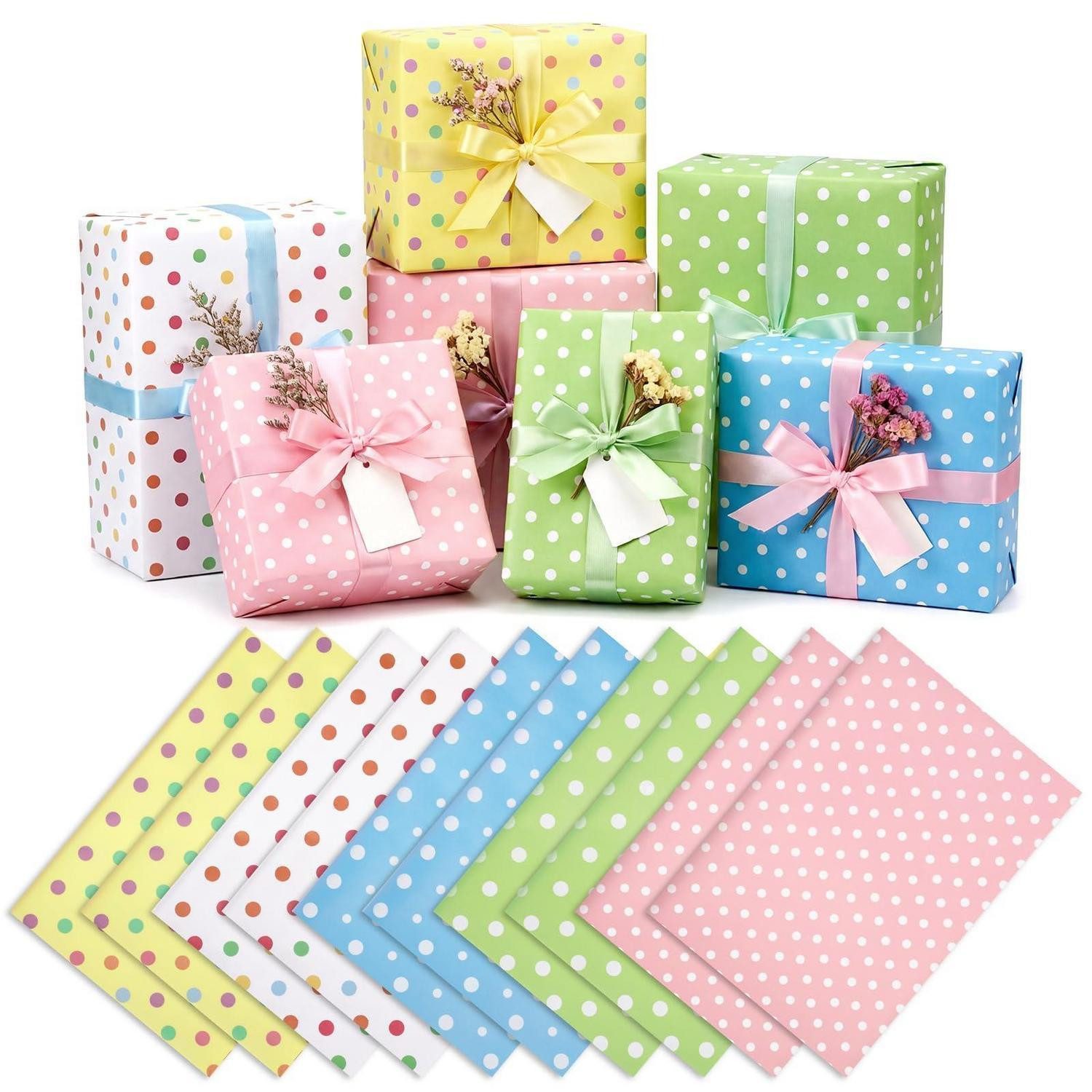 LuxusKollektion Geschenkpapier Geschenkpapier Regenbogen Punkte 10 Blatt, (10St)
