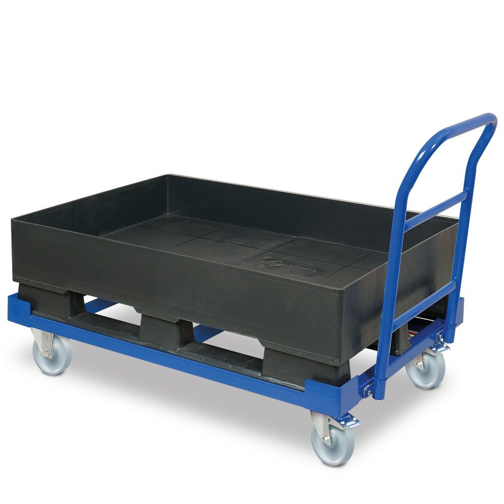 BRB-Lagertechnik Ölauffangwanne Fahrbare Auffangwanne mit Kufen, Auffangvolumen 120 Liter, Fahrbare Sicherheits-Auffangwanne im Euro-Palettenmaß