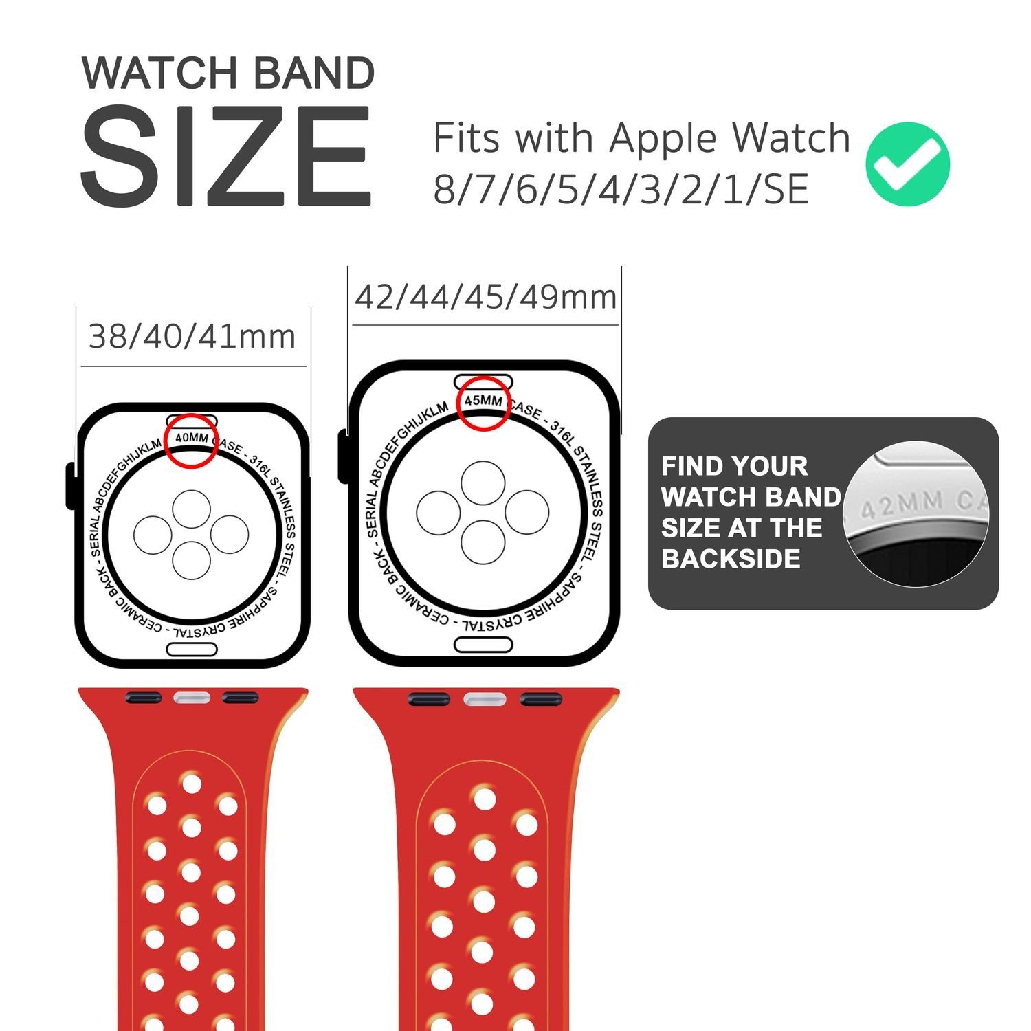 Nalia Sport Silikon 42mm/44mm/45mm/49mm, Pastell Gelochtes Apple Fitness Watch / Atmungsaktiv / Ersatzband Rot Smartwatch-Armband für Uhr