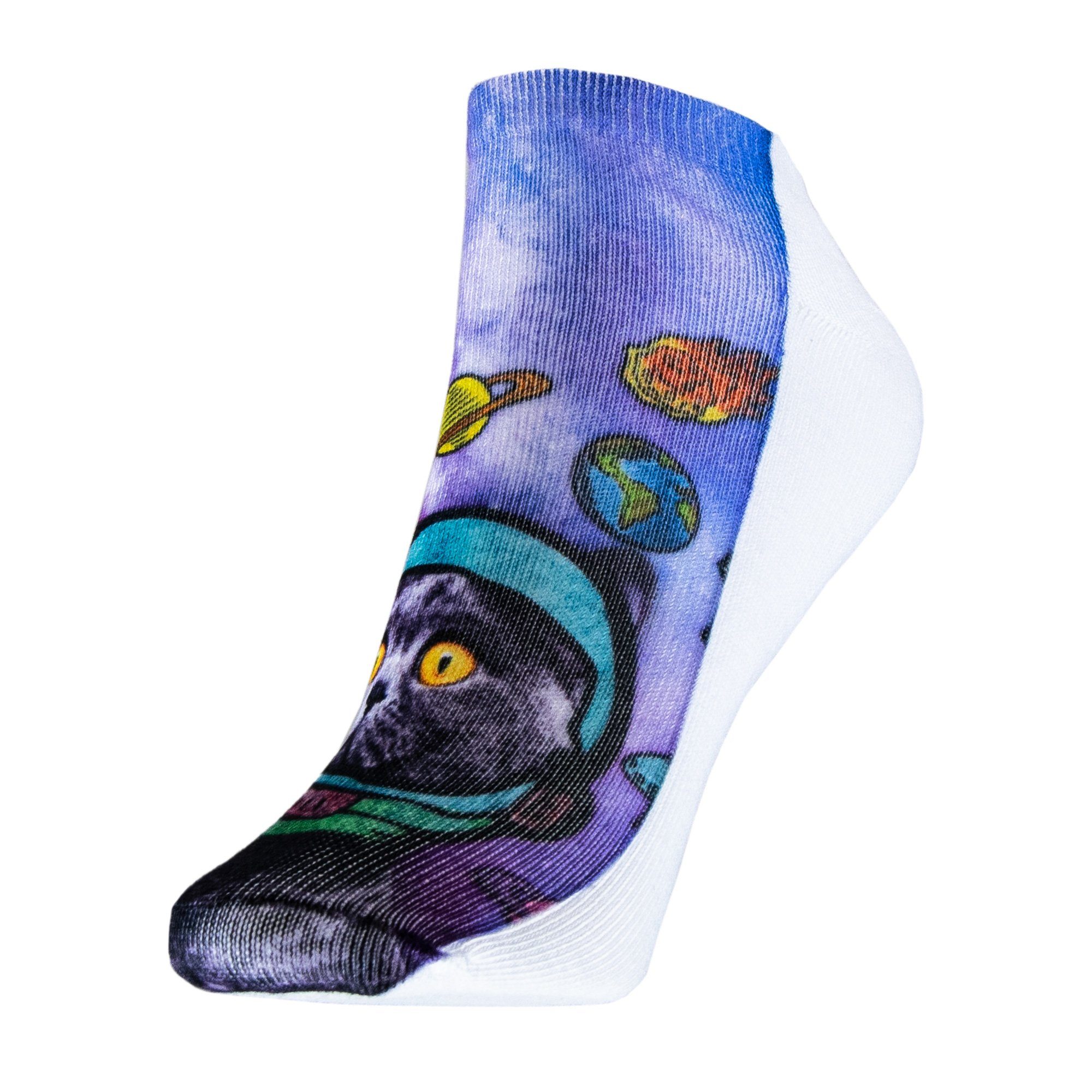 cosey Sneakersocken 1 Paar Sneaker Socken – Katzen Design – Einheits-Größe 33-40 D02 Astronauten Katze