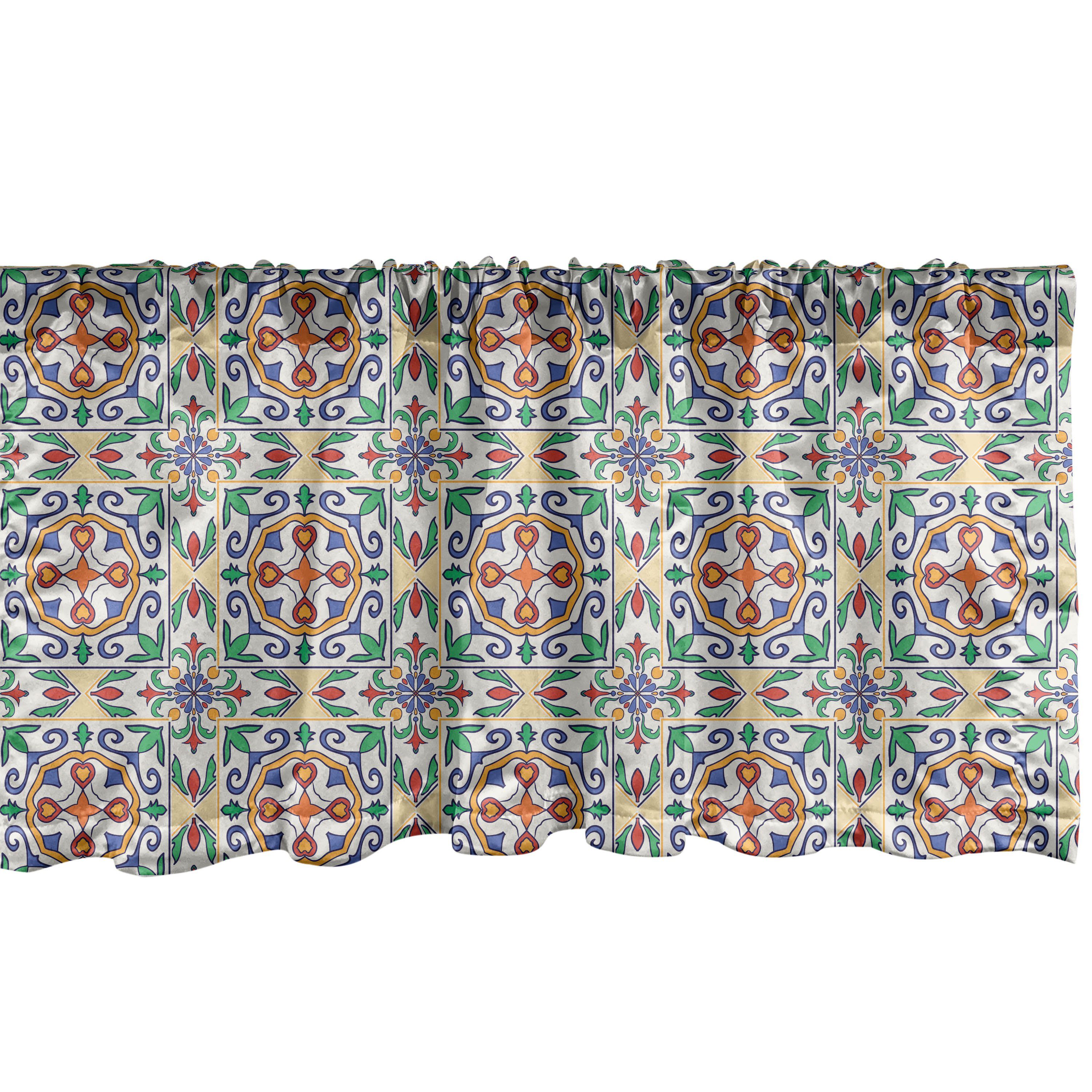 Scheibengardine Vorhang Volant für Küche Schlafzimmer Dekor mit Stangentasche, Abakuhaus, Microfaser, Geometrisch Spanisch Zier