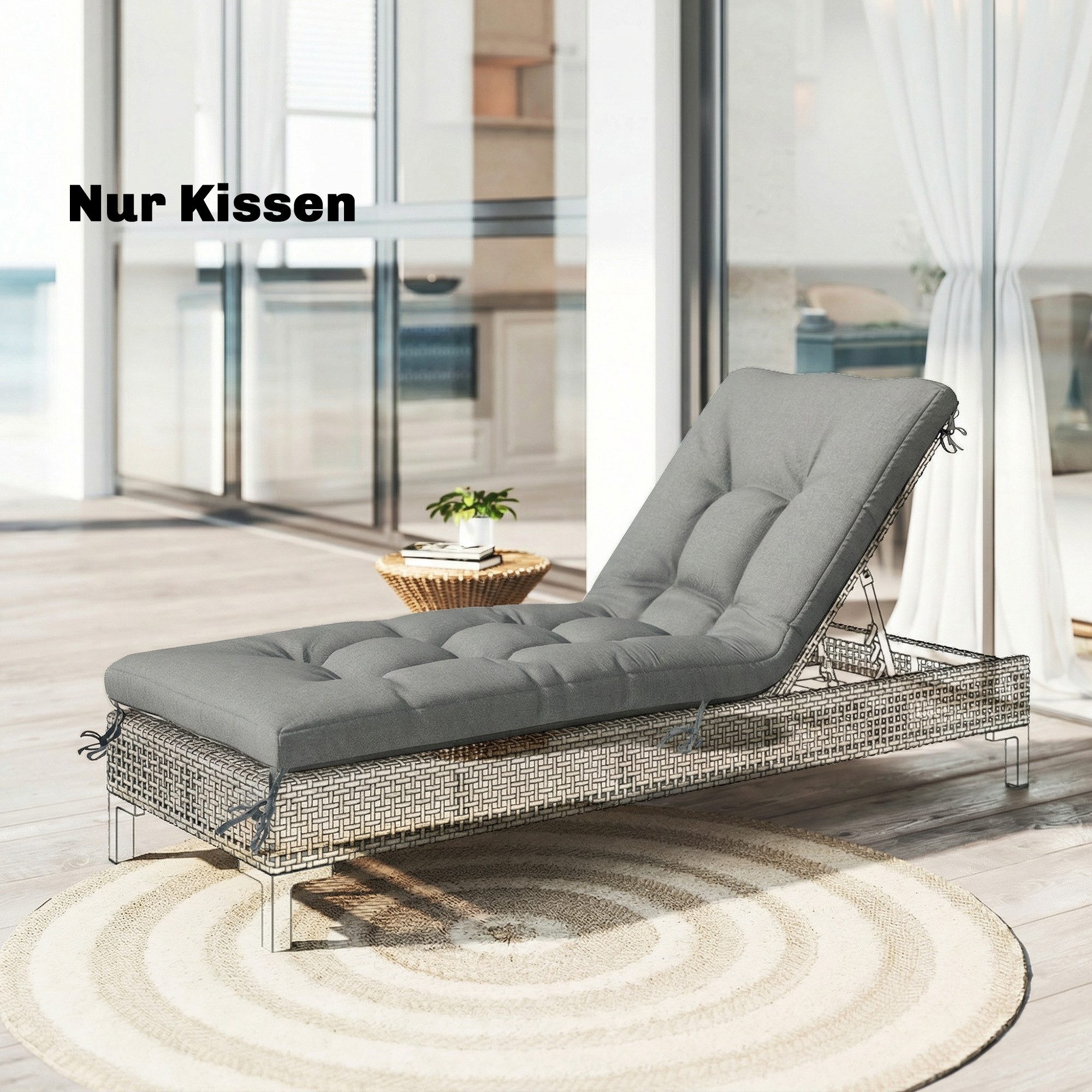 Outsunny Sitzkissen Abnehmbar Palettenpolster Outdoor Kissen mit Befestigungsbändern, für die meisten Liegen 198 x 65 x 13 cm, Hellgrau