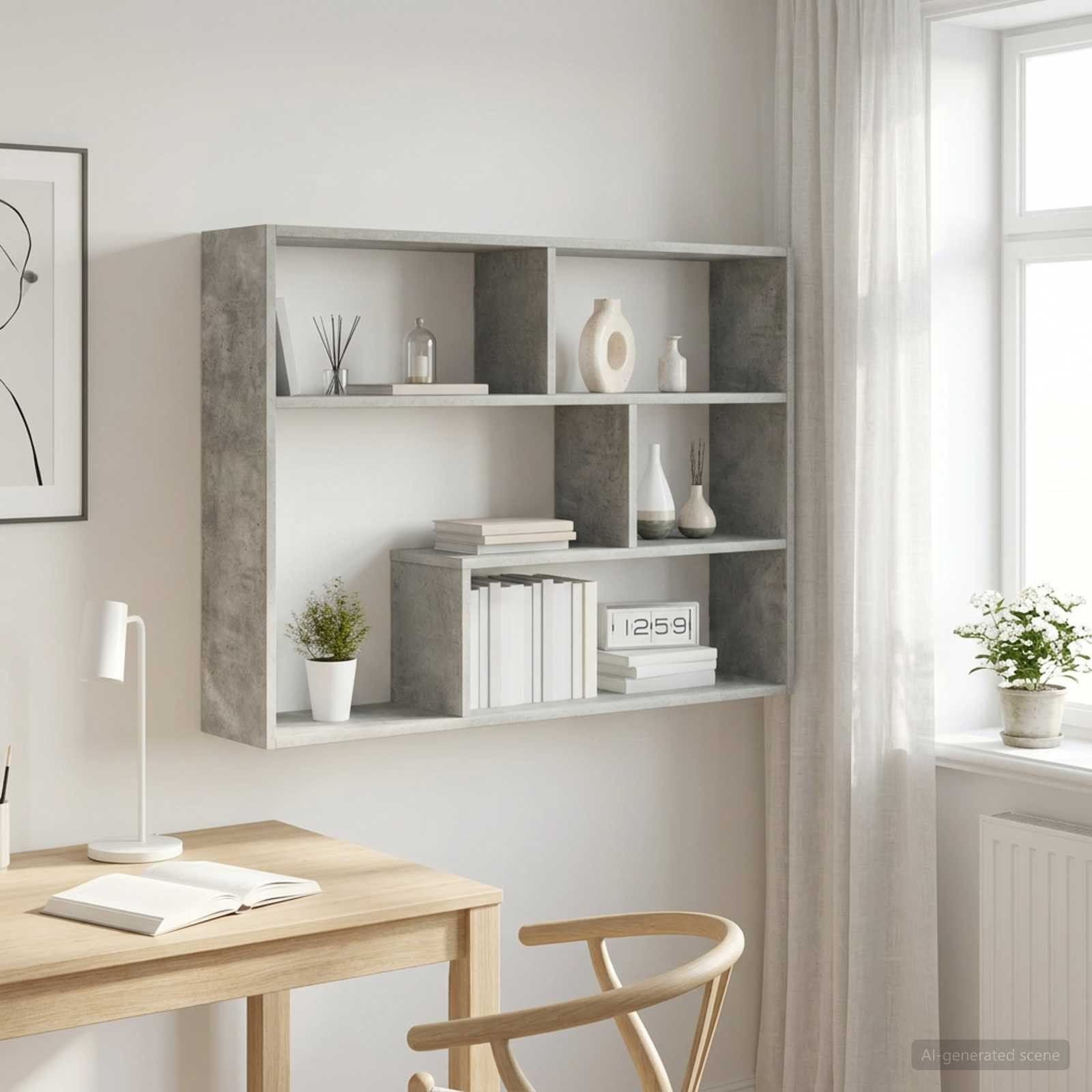 furnicato Wandregal 95 x 20 x 69,5 cm Betongrau, 1-tlg., Stabiles Wandboard mit viel Stauraum für dein Wohnzimmer