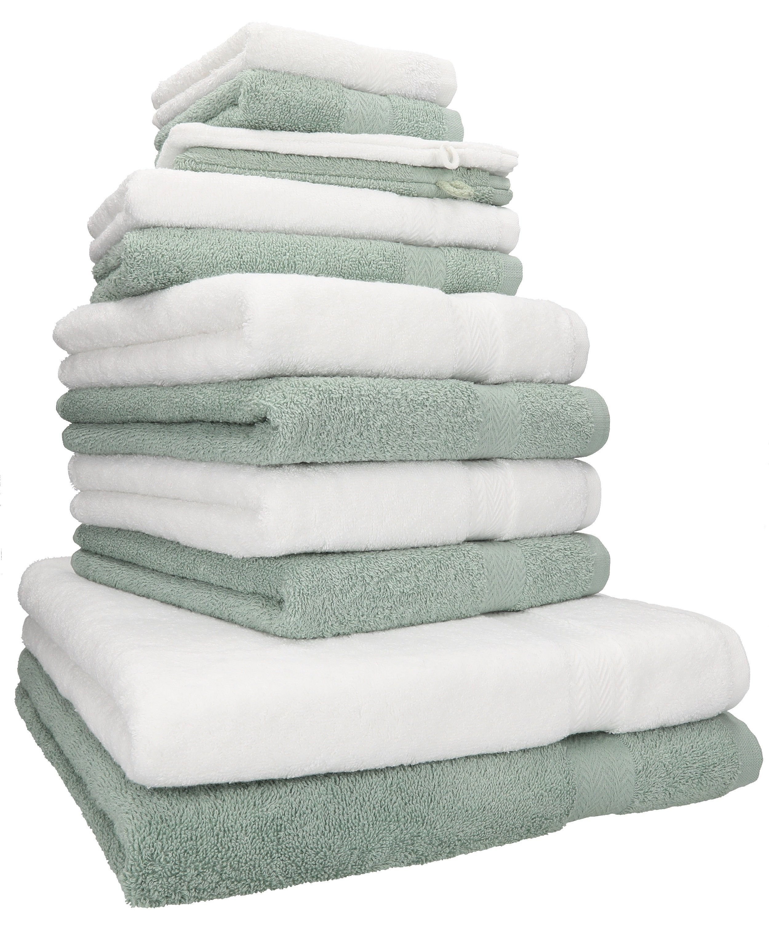 Betz Handtuch Set 12-TLG. Handtuch weiß/heugrün, Premium (12-tlg) Set Baumwolle, Farbe 100