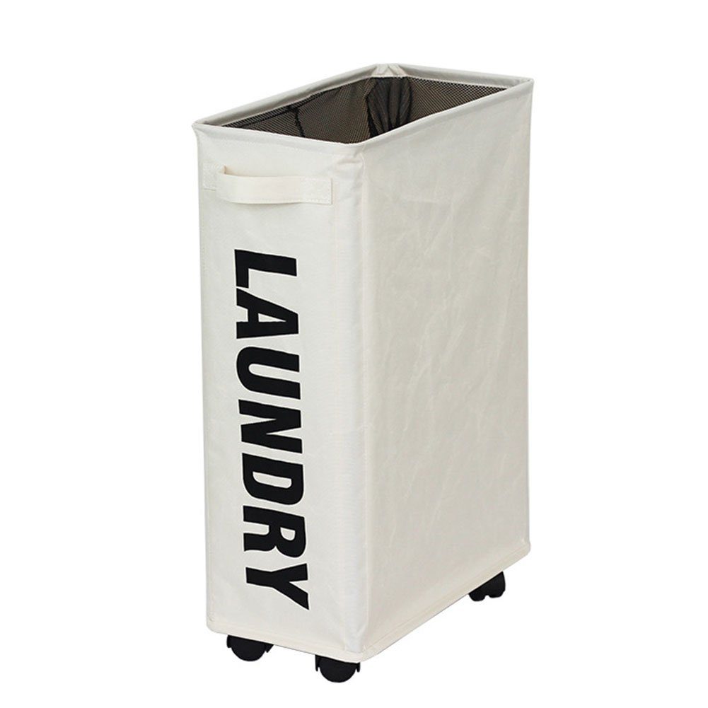 HAMÖWO Wäschekorb Mobiler Wäschekorb mit 4 Rollen,Faltbarer Wäschekorb,Organisator Weiß | Wäschekörbe