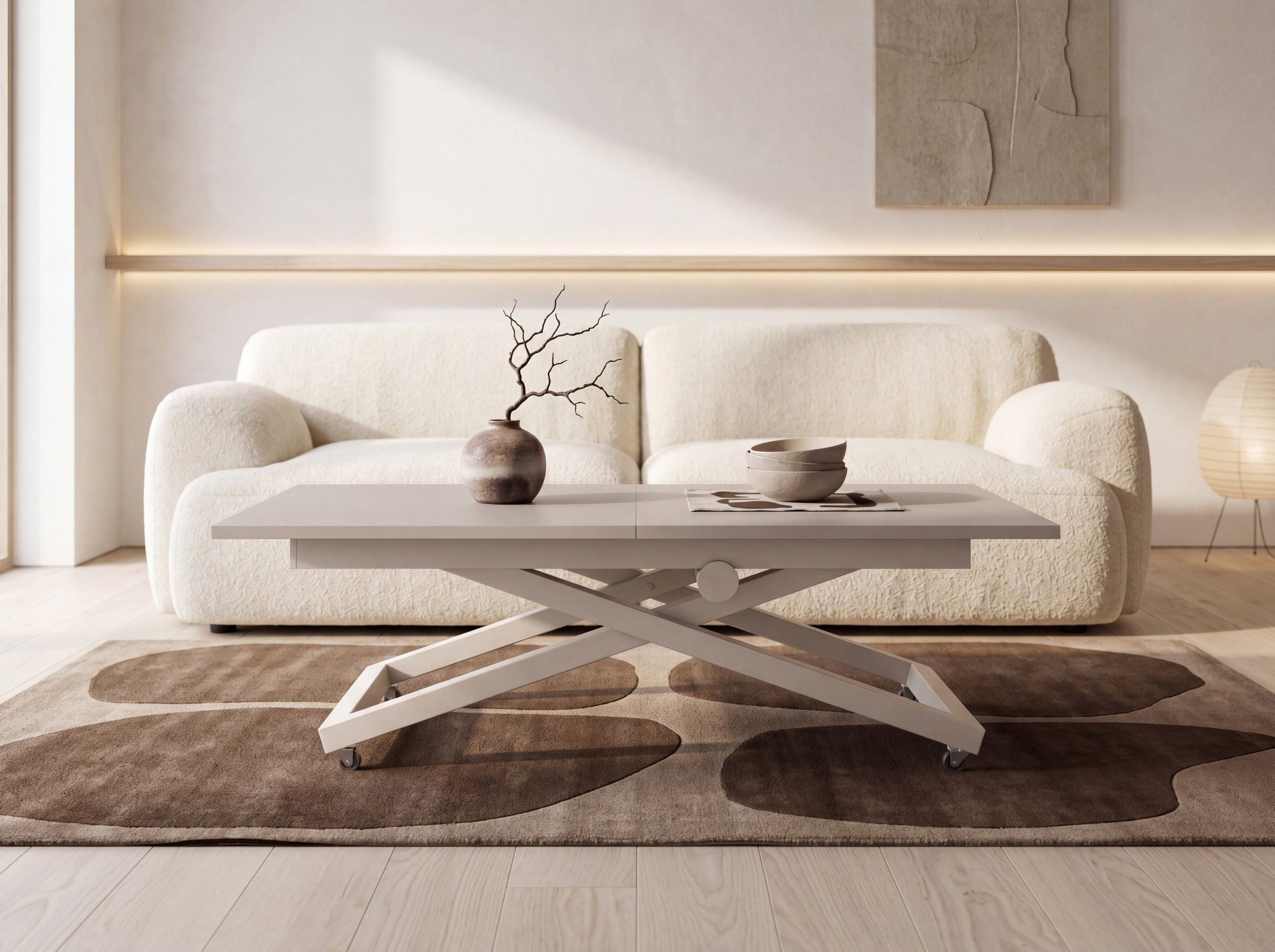 WFL GROUP Couchtisch Axen Ausziehbarer Höhenverstellbarer Couchtisch mit X-Metallgestell (MADE IN EU, 120 x 80 cm ausziehbar auf 160 cm, höhenverstellbar von 38 bis 75 cm), Multifunktional Rechteckiger Wohnzimmertisch mit Rollen