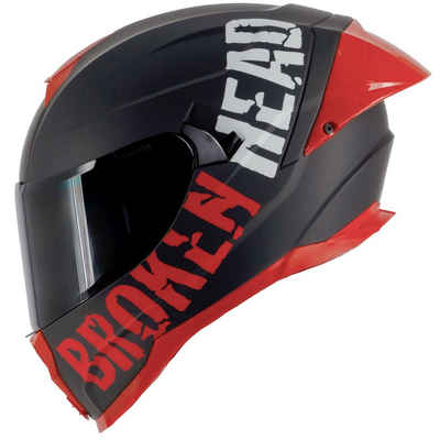 Broken Head Motorradhelm BeProud Sport Pro Rot (Mit Schwarzem Visier), Mit Sonnenblende