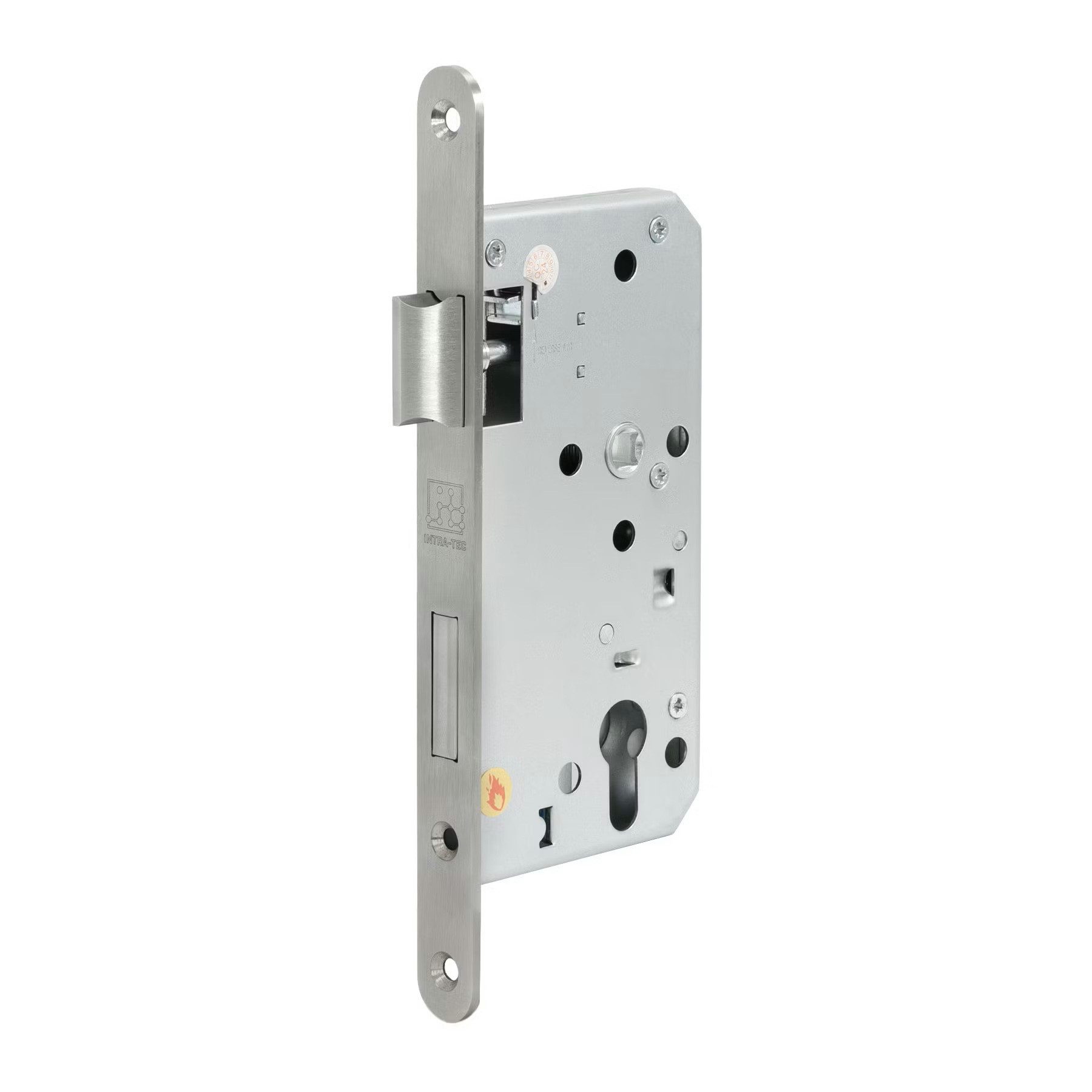 INTRA-TEC Einsteckschloss Zimmertürschloss für falz Türen »Einsteckschloss, Zimmertürschloss«, Dornmaß 55 mm, 1-tlg., Dorn 55mm, Entfernung 72mm, Stulp 20 × 235mm, DIN L/R, Edelstahl-Stulp