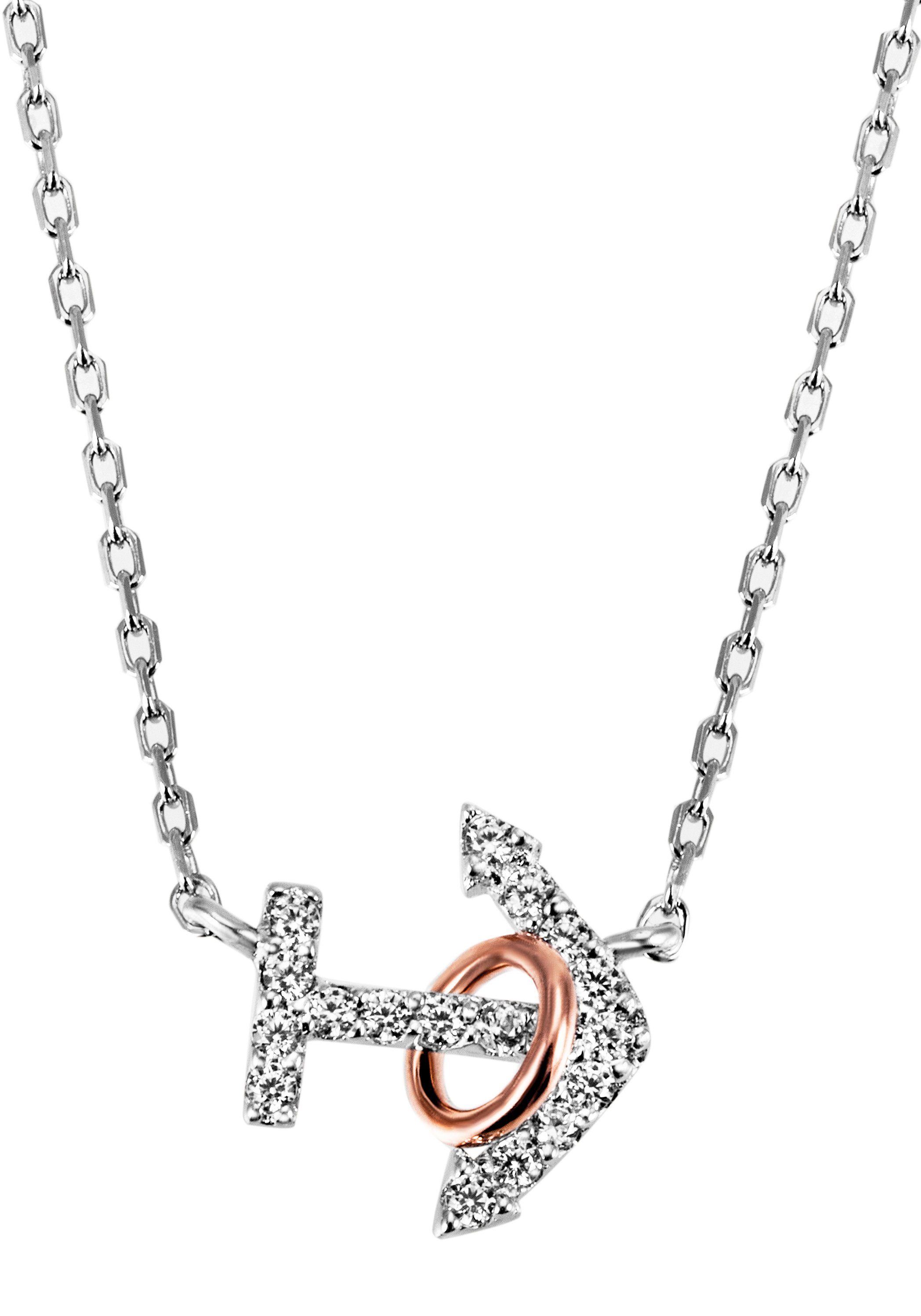 Firetti Kette mit Anhänger Schmuck Geschenk Silber 925 Halsschmuck Halskette Ankerkette, mit Zirkonia (synth)