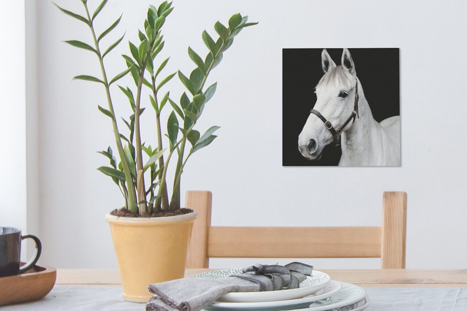 Leinwandbild Halfter Wohnzimmer St), - Pferd für Leinwand (1 Bilder Weiß, OneMillionCanvasses® - Schlafzimmer
