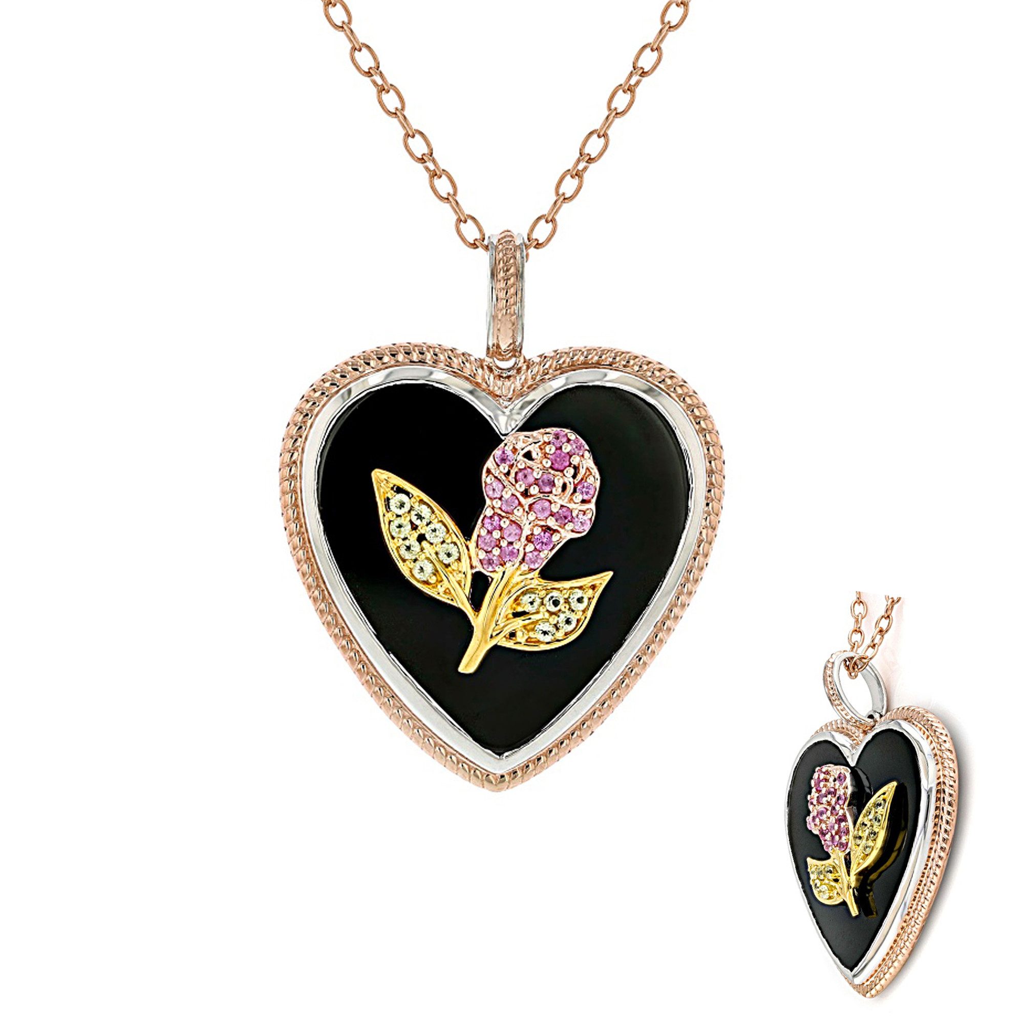 Cavill Silberkette Halskette aus schwarzem Onyx und Roségold (1-tlg)