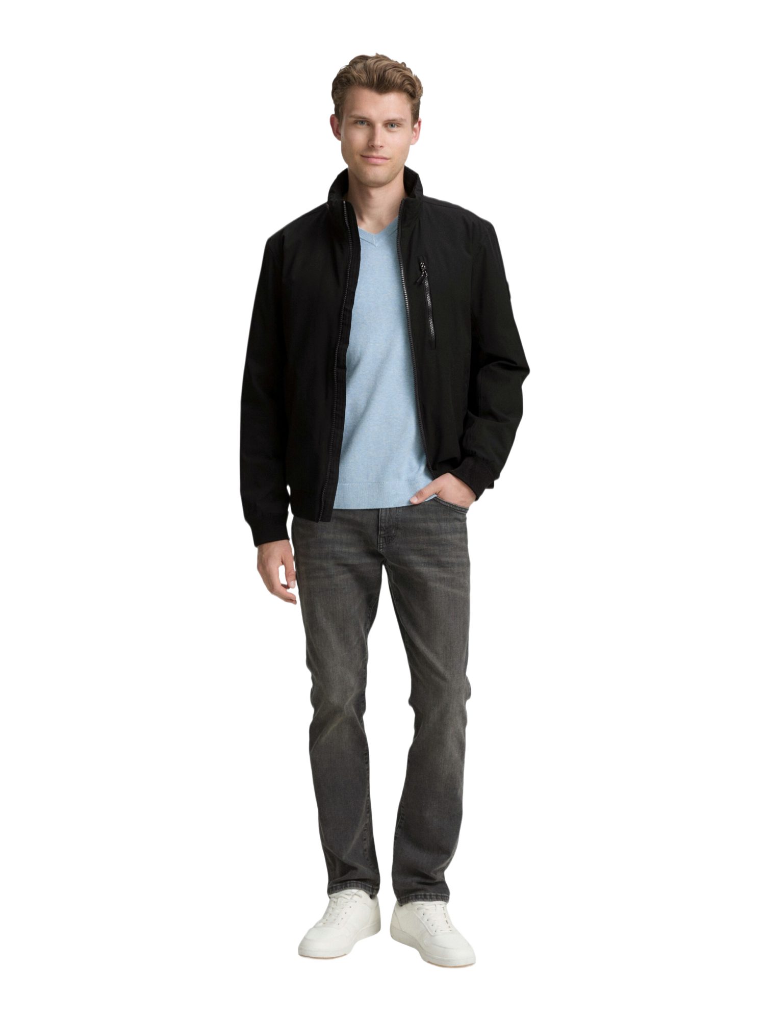 TOM TAILOR Funktionsjacke schwarz,Casual,Polyester,Unifarben,Stehkragen,Lang,Regular Fit