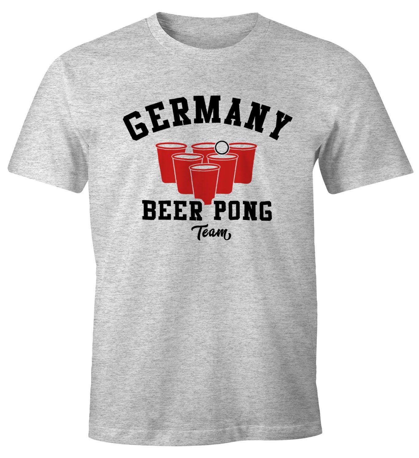 MoonWorks Print-Shirt Herren T-Shirt Germany Beer Pong Team Bier Fun-Shirt Moonworks® mit Print grau