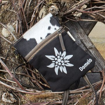 Domelo Trachtentasche kleine Trachtentasche mit Herz Aufdruck, Oktoberfest Tasche mit Fell, schwarze Dirndltasche mit Edelweiss Aufdruck