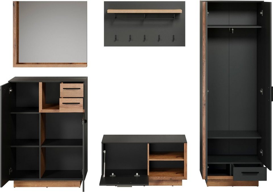 INOSIGN Garderoben-Set Premont, (5-St), 5-teiliges Garderoben Set, 2  Spiegel, Sitzbank, Soft-Close