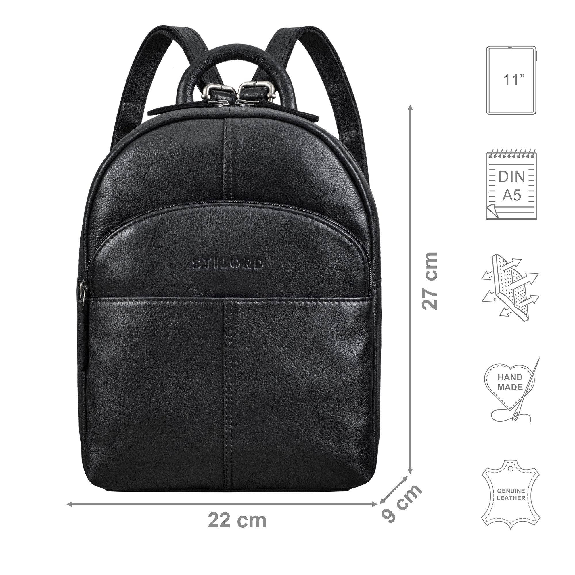 STILORD Cityrucksack "Elva" Kleiner Rucksack Damen Leder Daypack viele Fächer