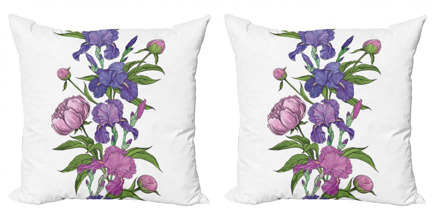 Doppelseitiger Blumen-Bouquet Accent Abakuhaus Kissenbezüge Pfingstrose Digitaldruck, (2 Naive lila Stück), Modern