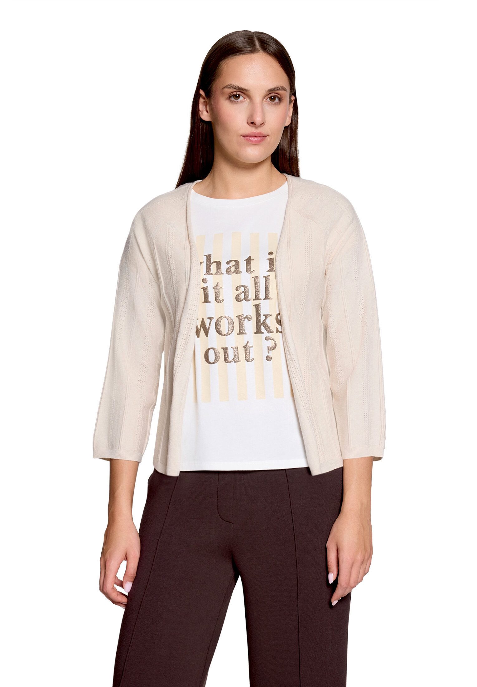 Cartoon Strickjacke Damen mit Rundhalsausschnitt (1-tlg)
