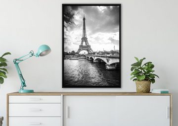 Pixxprint Leinwandbild Eiffelturm in Paris Kunst B&W, Wanddekoration (1 St), Leinwandbild fertig bespannt, in einem Schattenfugen-Bilderrahmen gefasst, inkl. Zackenaufhänger