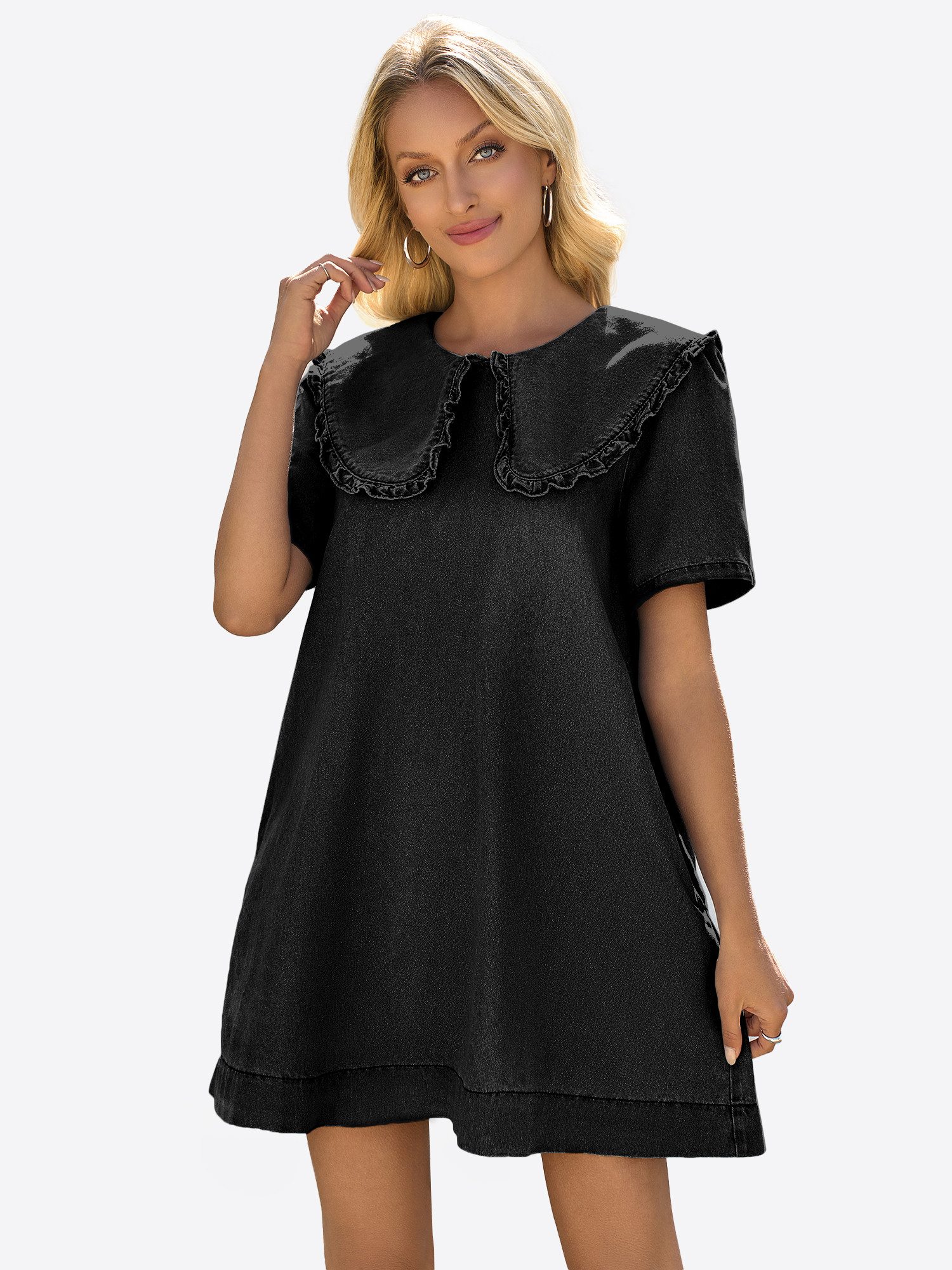 Imily Bela Minikleid Damen Fließende Babydoll Jeanskleider (Packung, 1-tlg., 1per-Pack) einfarbig