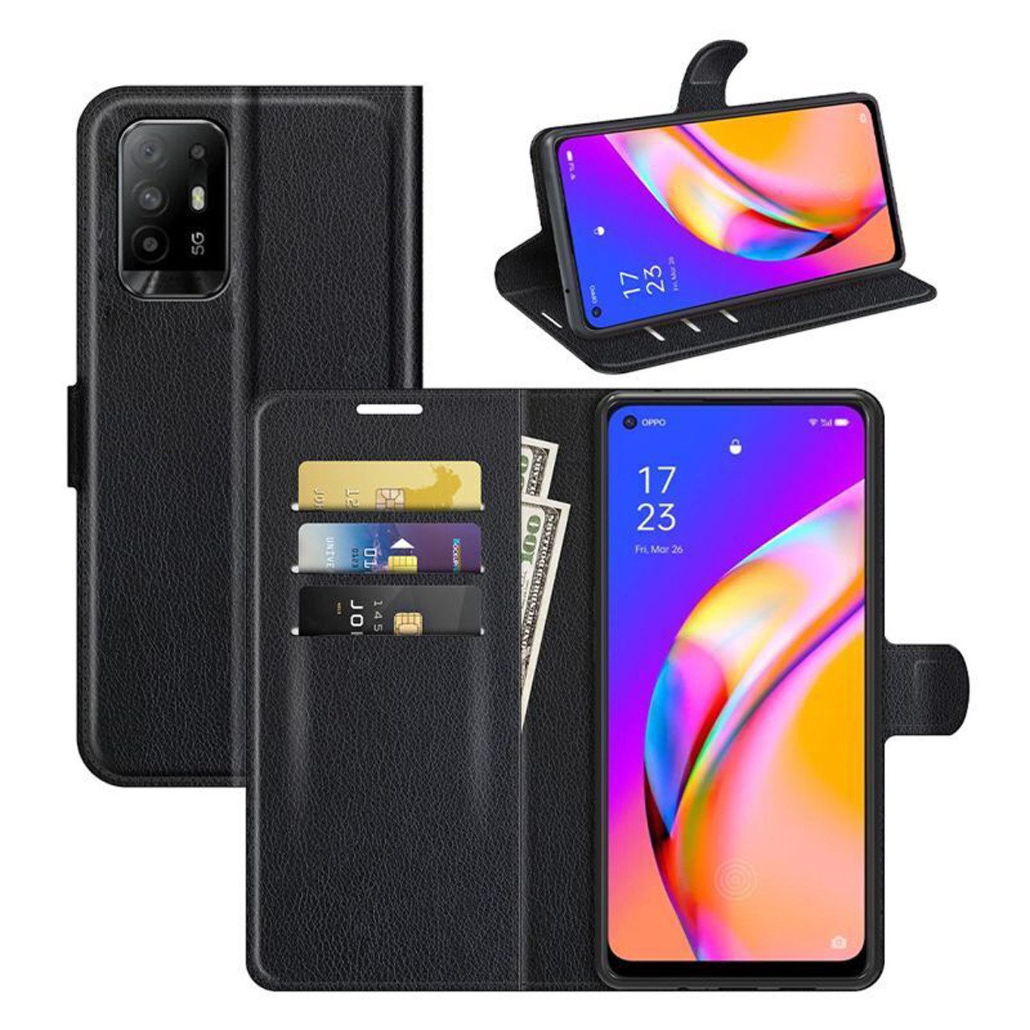 betterfon Handyhülle Handytasche für Oppo A94 5G Klapphülle Flip Case Schwarz, 3 Kartenfächer, Magnetverschluss & Standfunktion im Lederlook