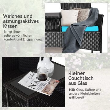 KOMFOTTEU Gartenbank mit Tisch (2 Sitzkissen), 2-Sitzer Bank mit Kissen & Rücklehne