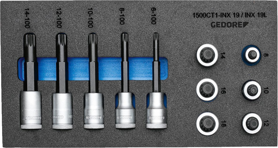 Gedore 1500 CT1-INX 19 LK Satz Schraubendrehereinsätze 1/2" in Bit-Adapter
