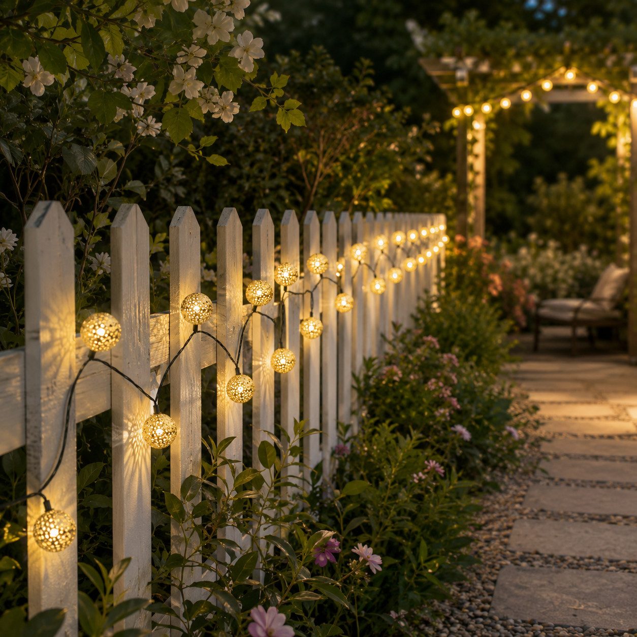 pedete LED Solarleuchte Outdoor Lichterkette LED Kugel-Lichterkette für Garten 5 M 20 Lampen, gartendeko, Warmweiß, solar lichterkette für außen, Garten Led Lampe Kugel Solar Lampen Für Außen Lichterkette Outdoor