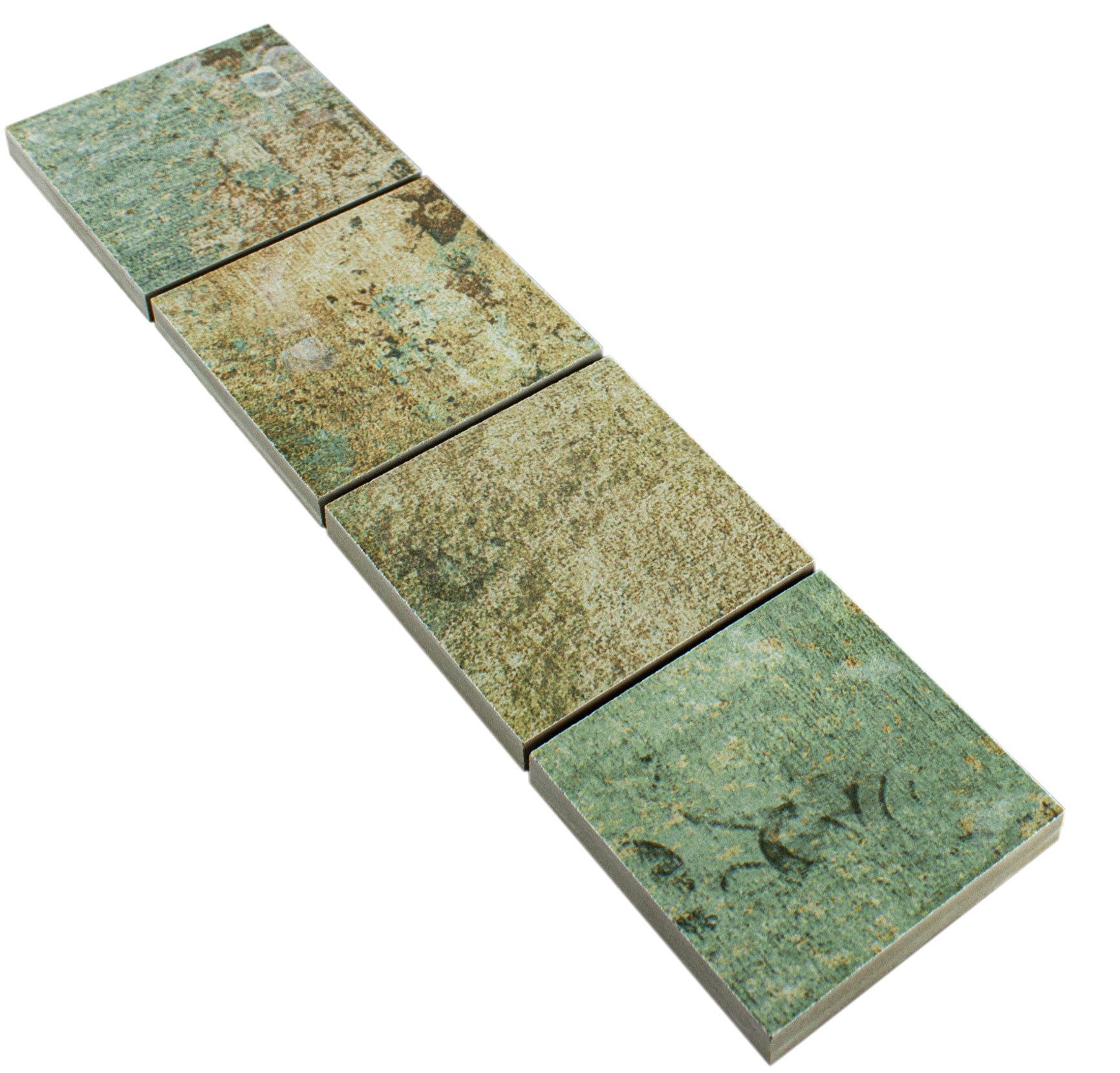 Mosafil Mosaikfliesen Feinsteinzeug Fliesen Bordüre Helena 71x71mm, Feinsteinzeug 29.000x7.100, beige-braun-grün, Verlegefertig auf ein Netz geklebt - Frostsicher - Wasserfest